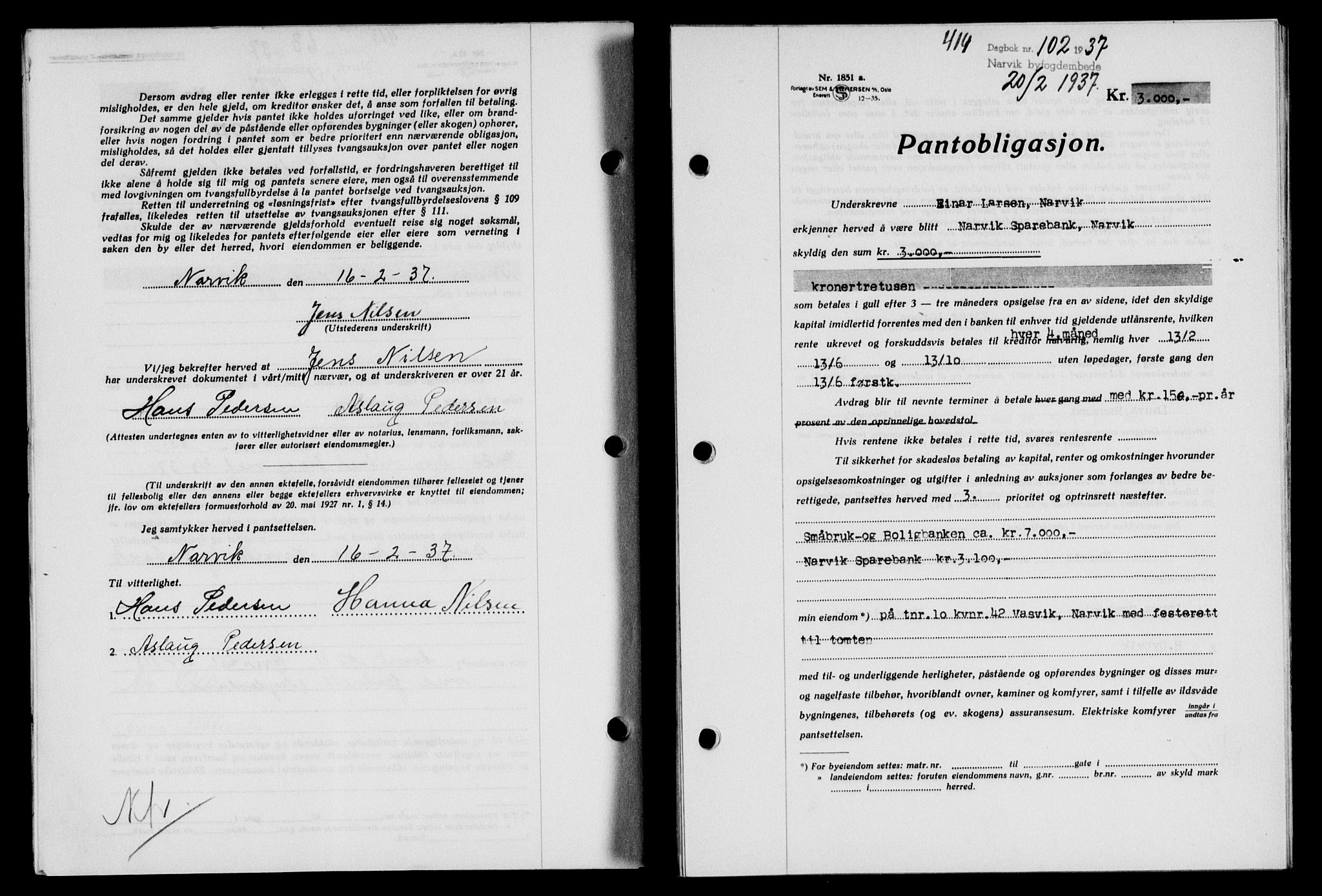 Narvik sorenskriveri, SAT/A-0002/1/2/2C/2Ca/L0011: Mortgage book no. 14, 1935-1937, Deed date: 20.02.1937