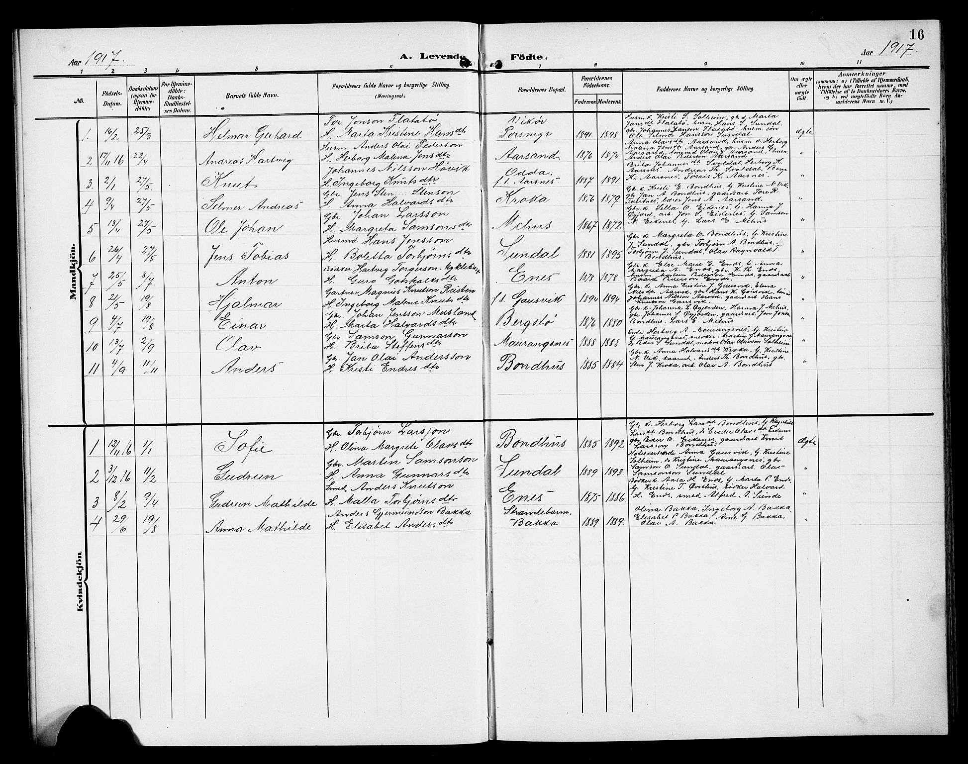 Kvinnherad sokneprestembete, SAB/A-76401/H/Hab: Parish register (copy) no. D 2, 1906-1926, p. 16