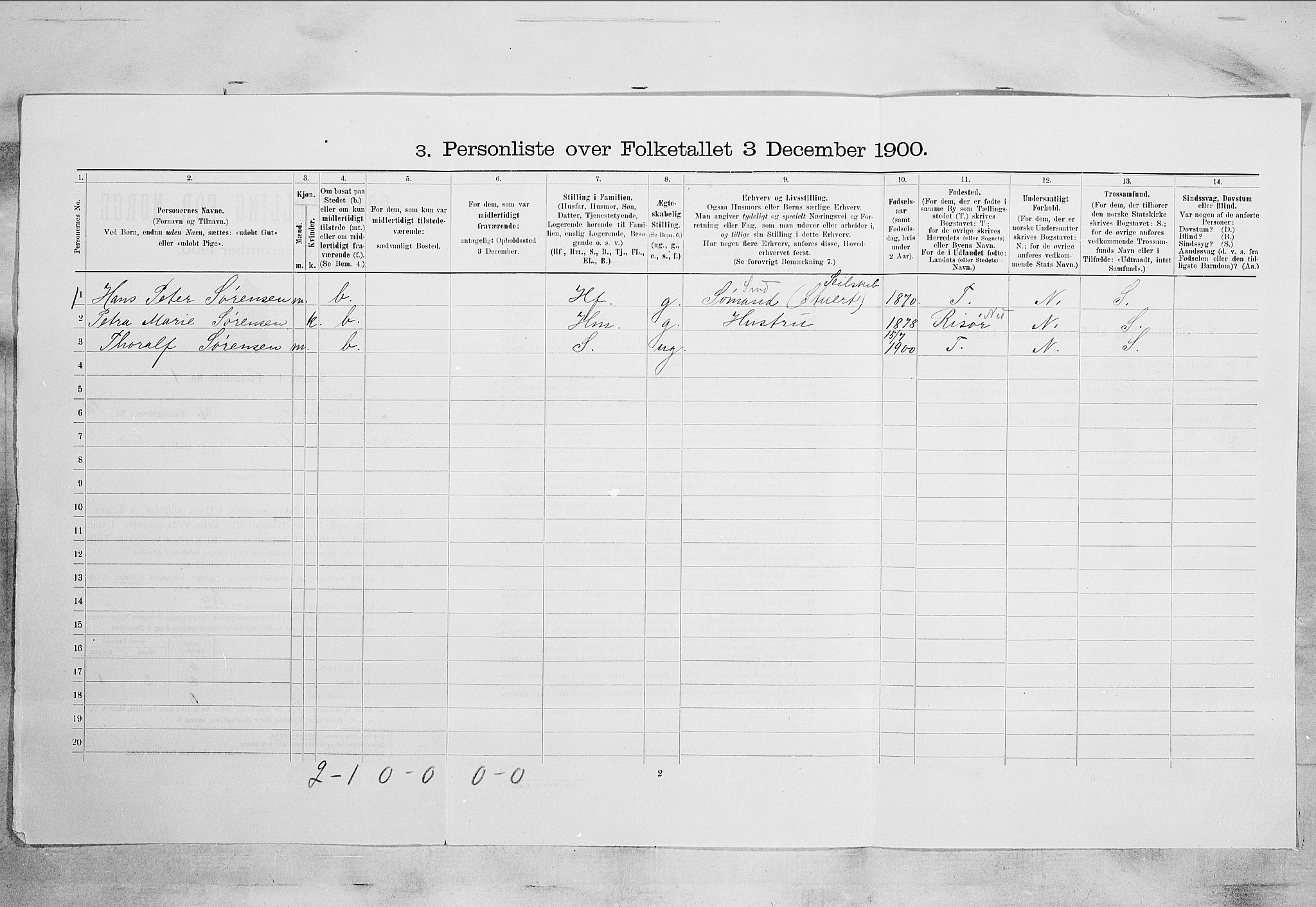 SAKO, 1900 census for Kragerø, 1900, p. 1250