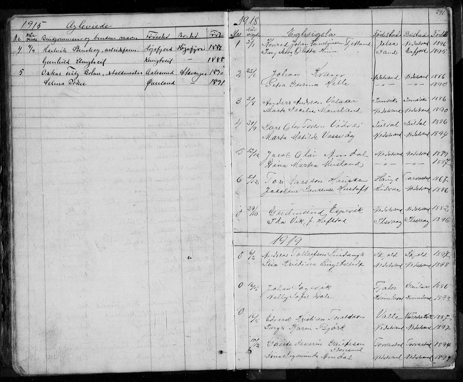 Nedstrand sokneprestkontor, SAST/A-101841/01/V: Parish register (copy) no. B 3, 1848-1933, p. 291