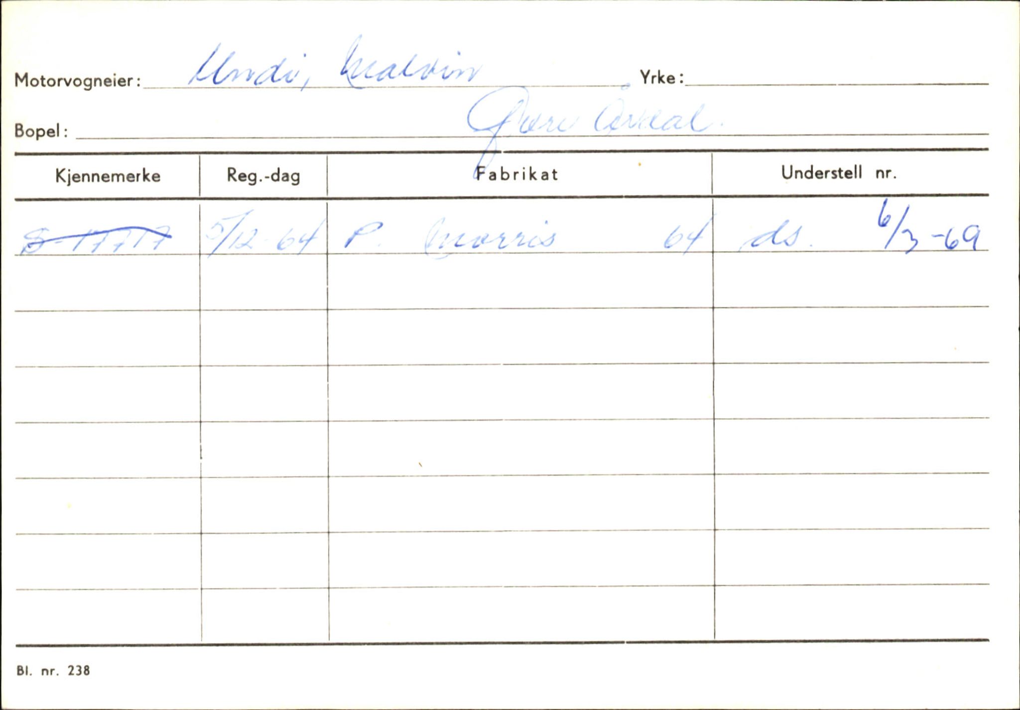 Statens vegvesen, Sogn og Fjordane vegkontor, AV/SAB-A-5301/4/F/L0146: Registerkort Årdal R-Å samt diverse kort, 1945-1975, p. 1039