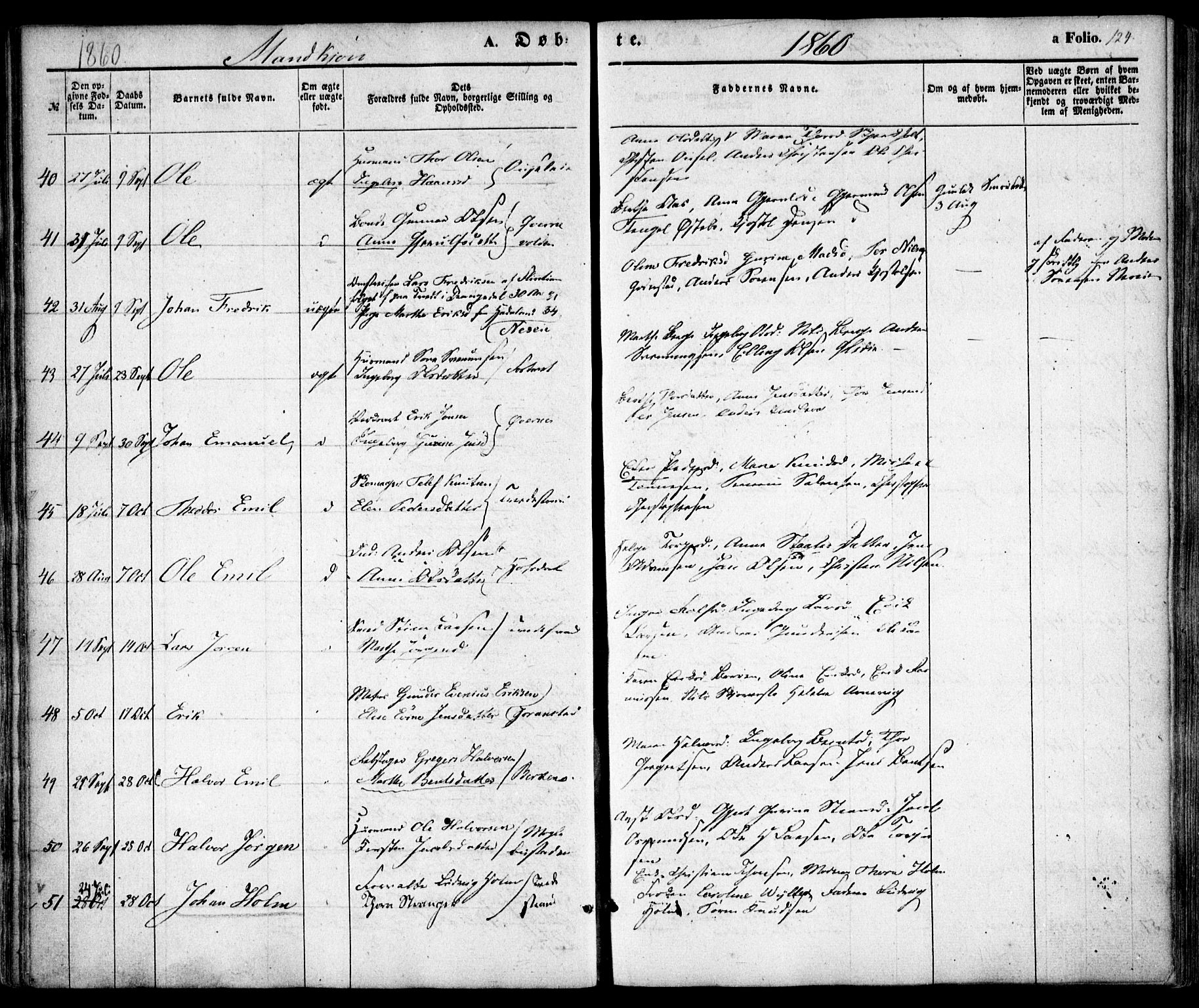 Holt sokneprestkontor, AV/SAK-1111-0021/F/Fa/L0008: Parish register (official) no. A 8, 1849-1860, p. 124