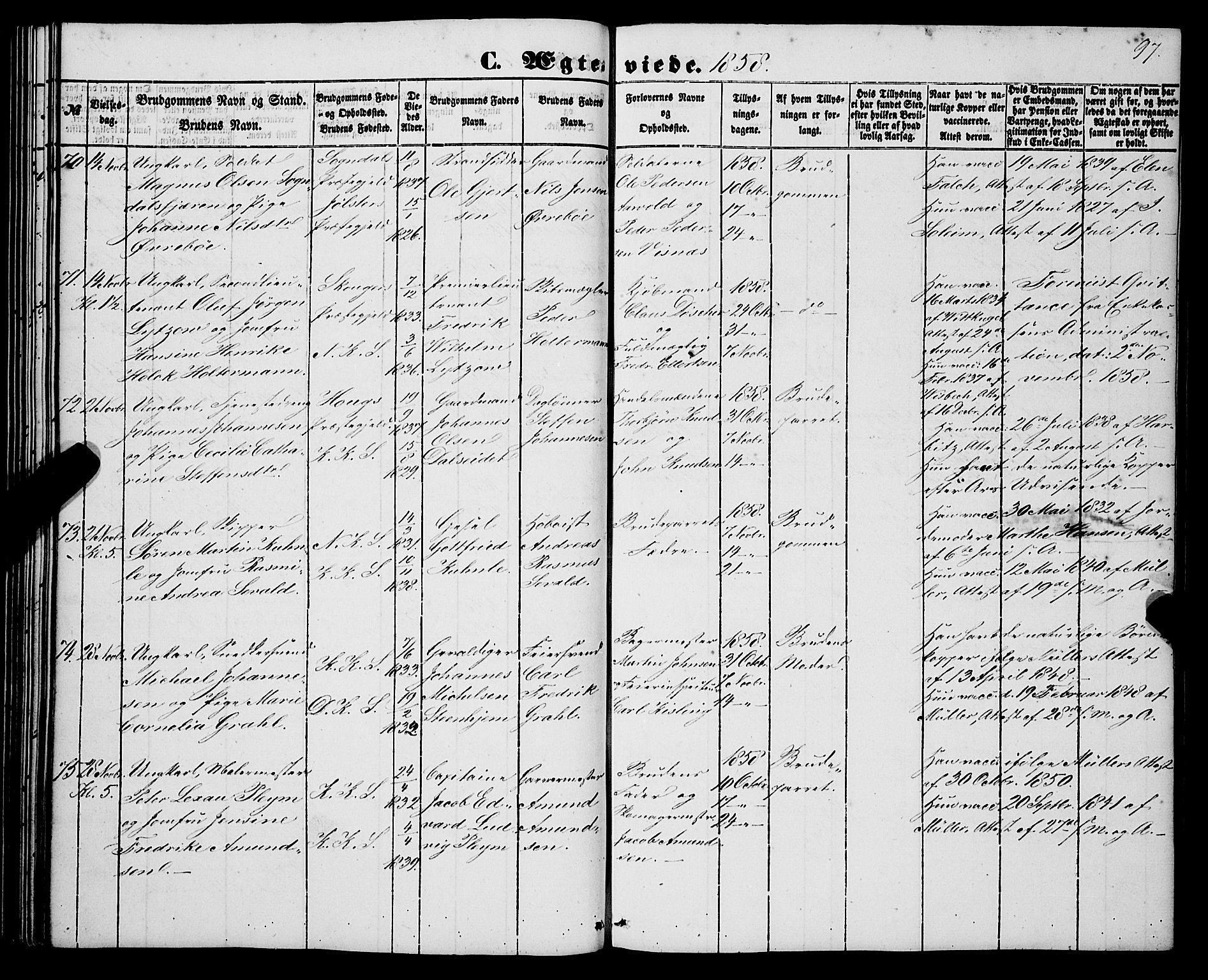 Korskirken sokneprestembete, AV/SAB-A-76101/H/Haa/L0035: Parish register (official) no. D 2, 1852-1867, p. 97