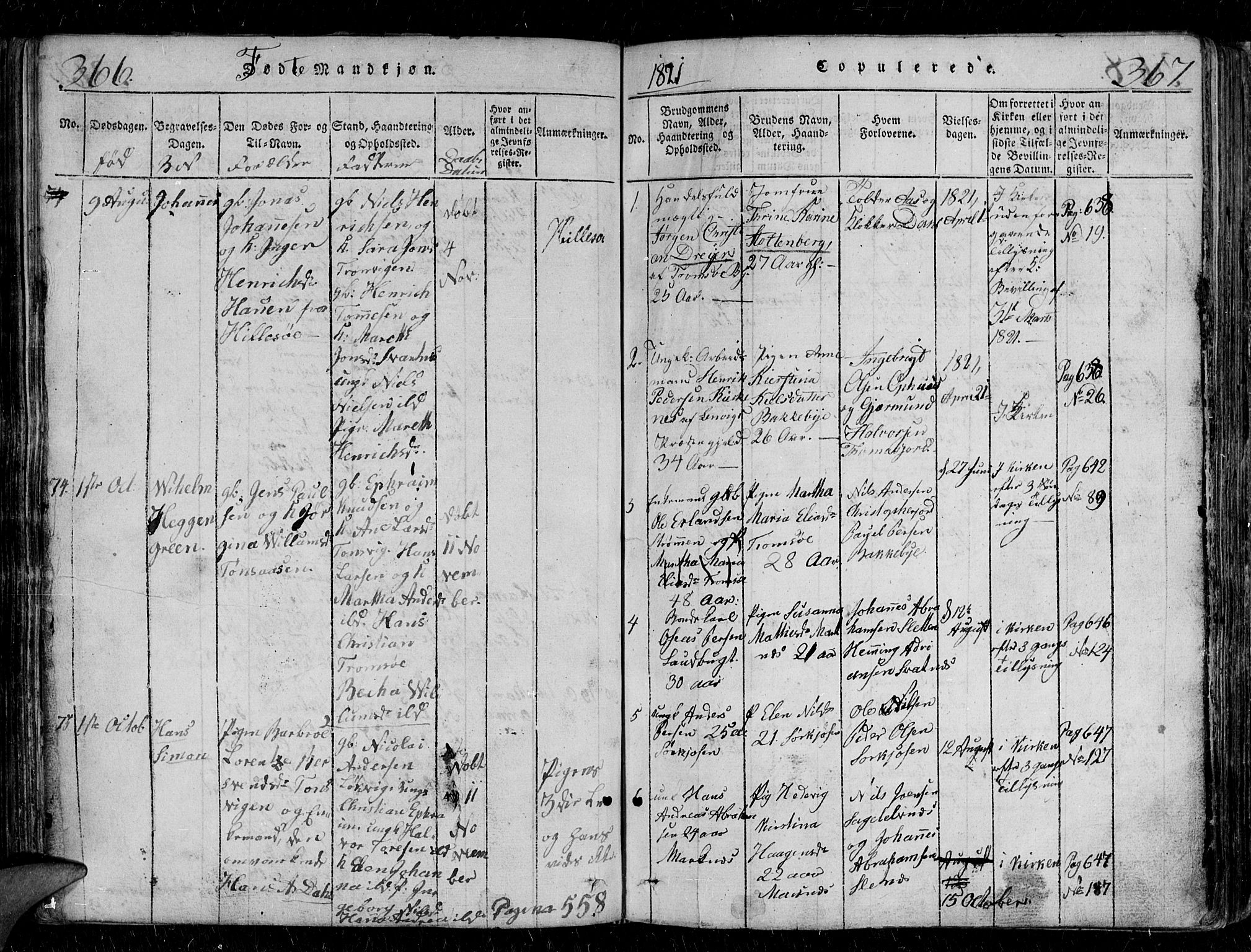 Tromsø sokneprestkontor/stiftsprosti/domprosti, SATØ/S-1343/G/Gb/L0001klokker: Parish register (copy) no. 1, 1821-1833, p. 366-367