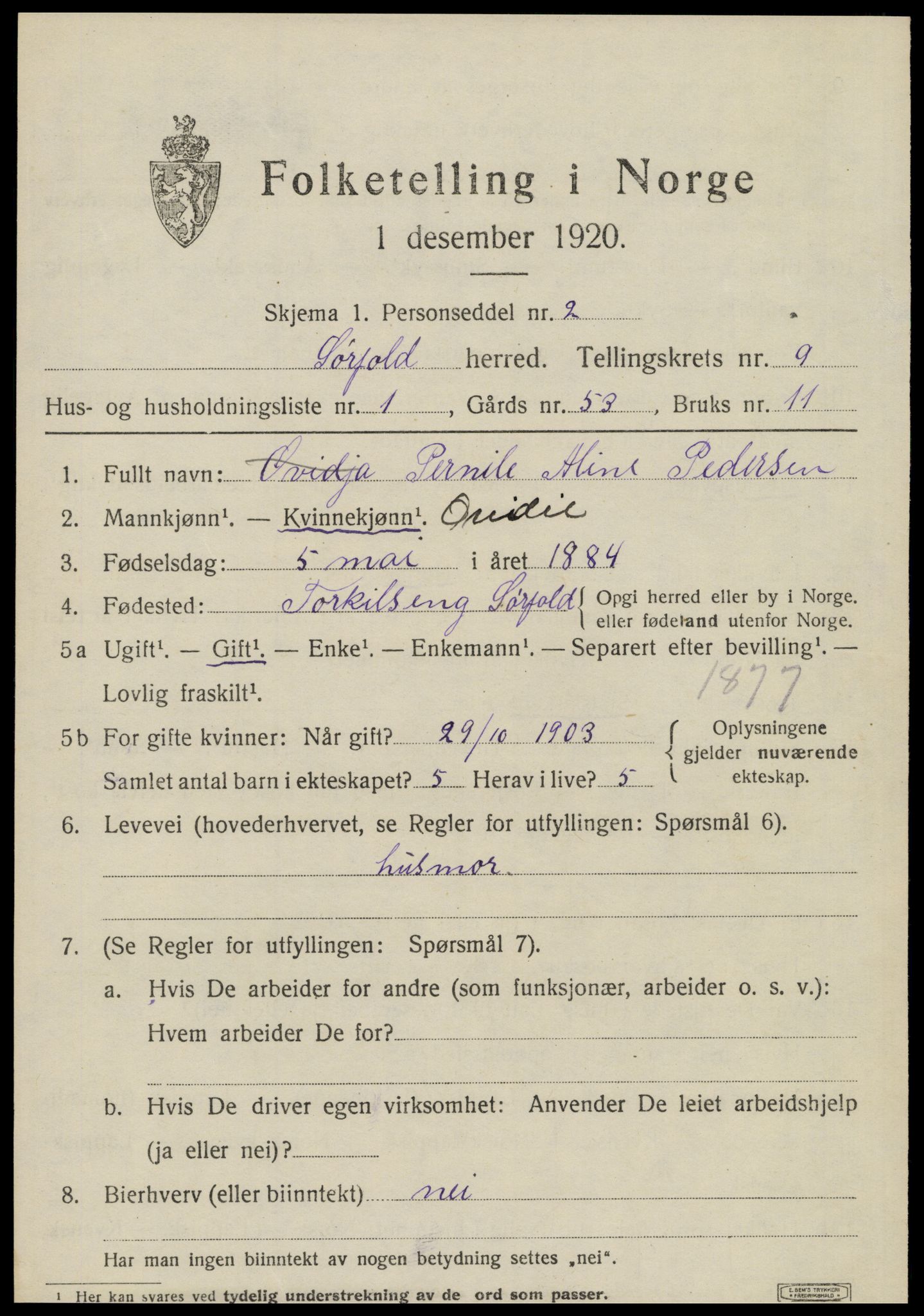 SAT, 1920 census for Sørfold, 1920, p. 4857