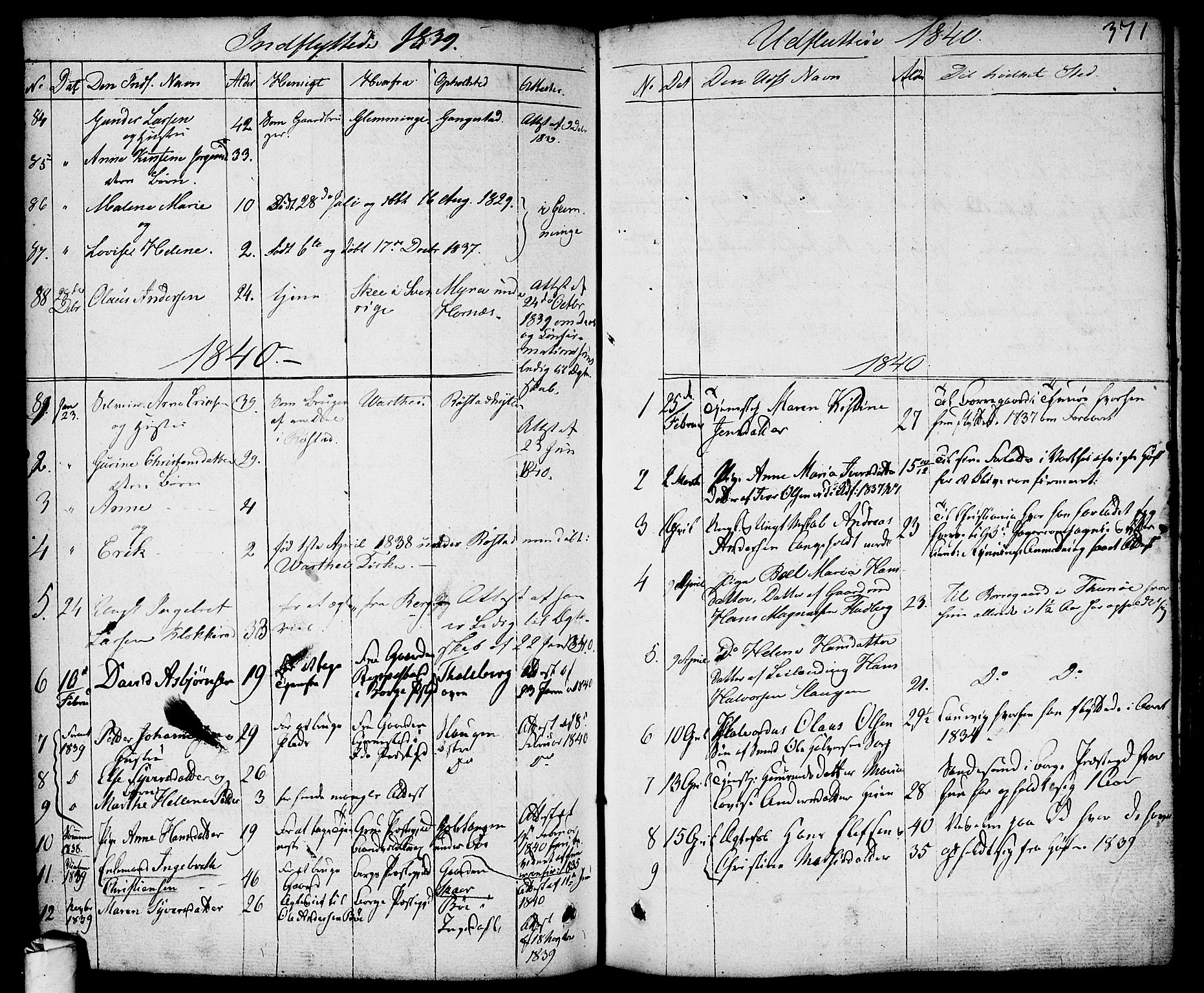 Skjeberg prestekontor Kirkebøker, AV/SAO-A-10923/F/Fa/L0005: Parish register (official) no. I 5, 1830-1845, p. 371