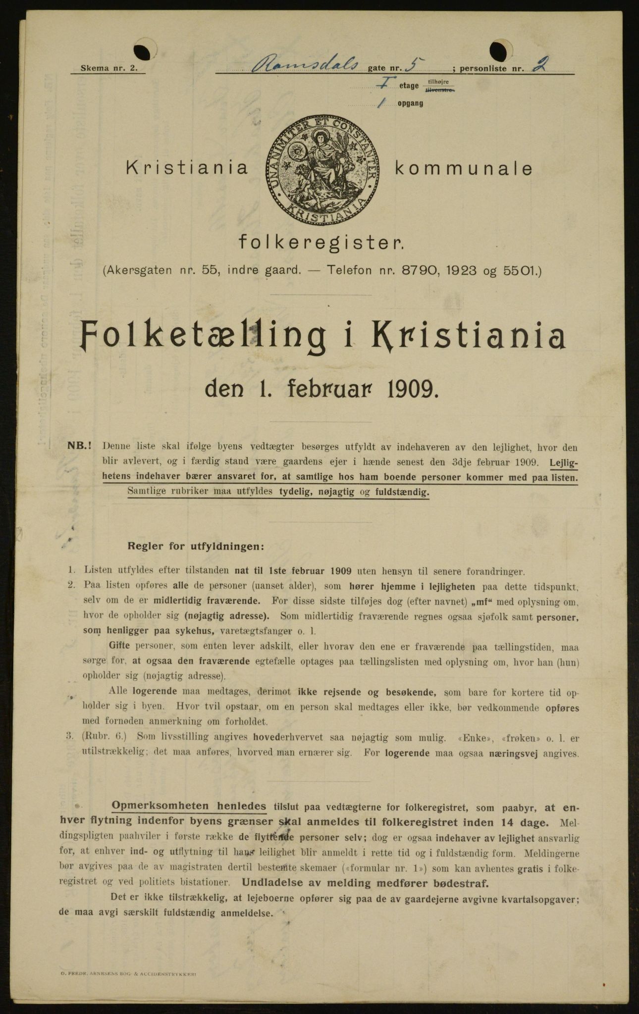OBA, Municipal Census 1909 for Kristiania, 1909, p. 75475
