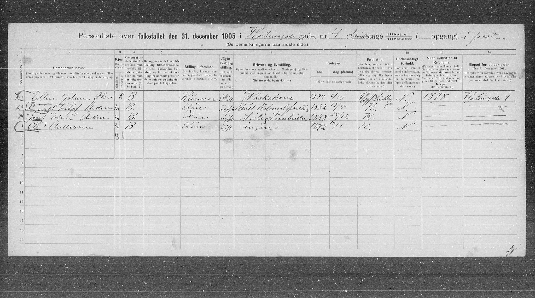 OBA, Municipal Census 1905 for Kristiania, 1905, p. 21513