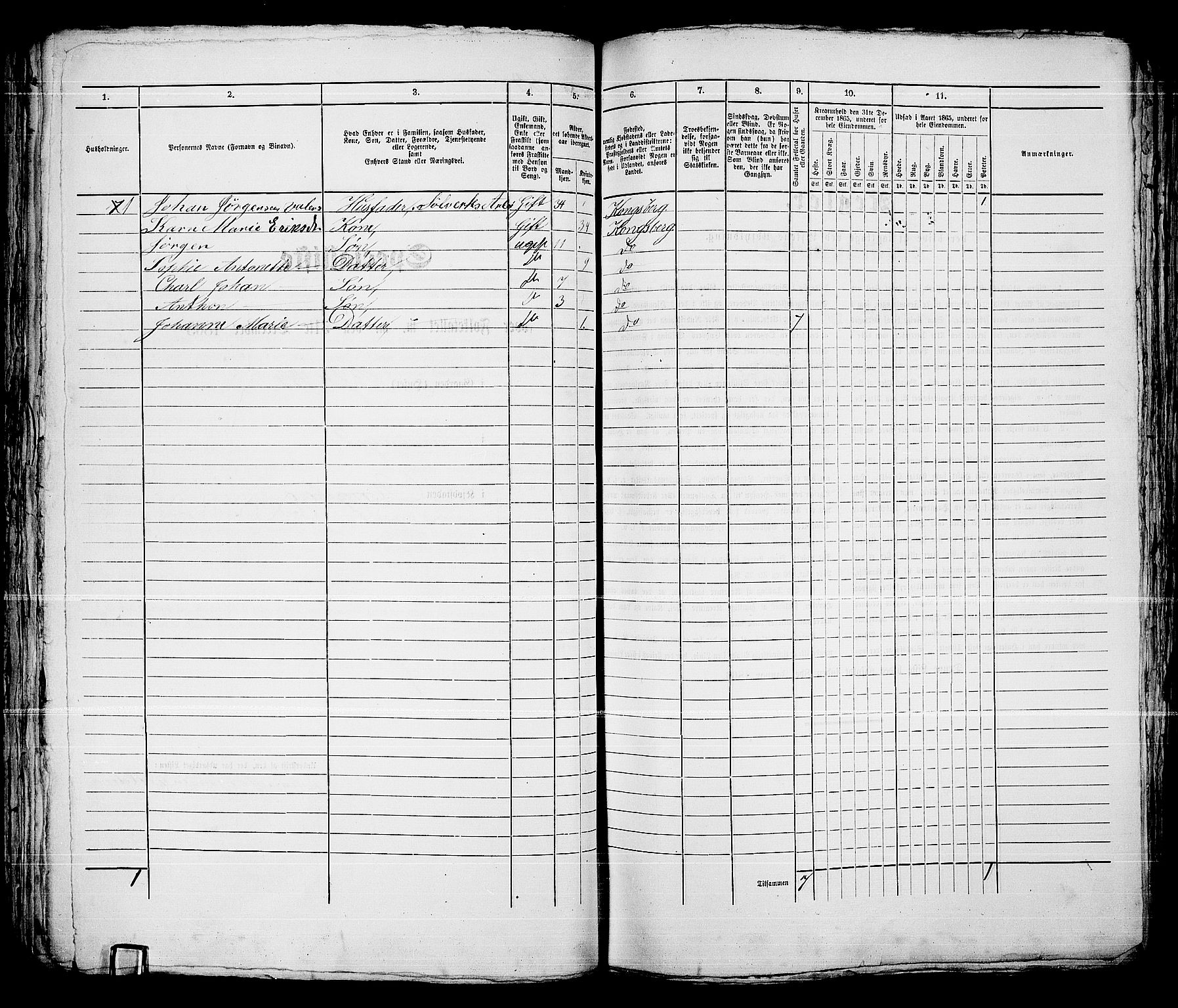 RA, 1865 census for Kongsberg/Kongsberg, 1865, p. 1137