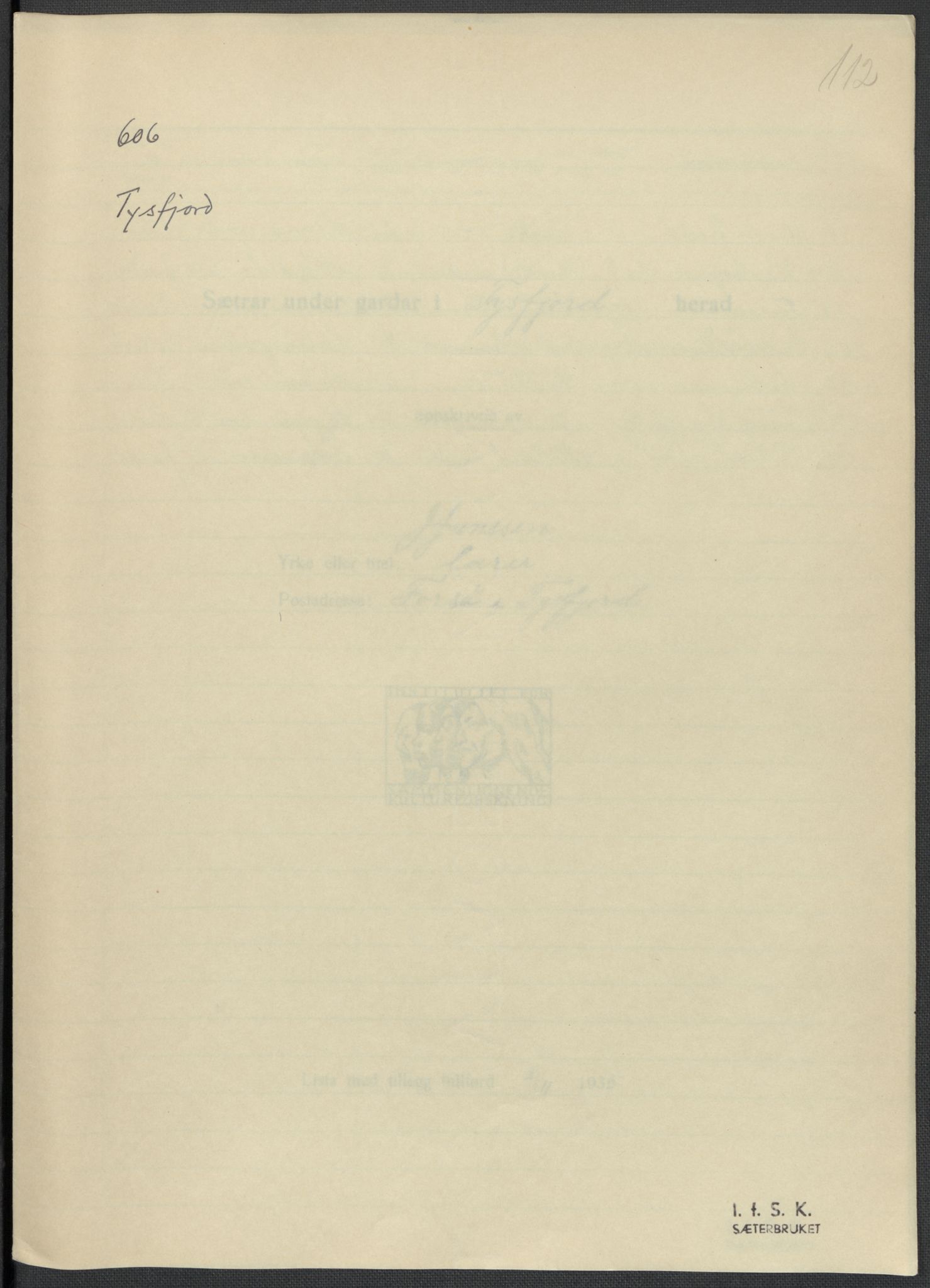 Instituttet for sammenlignende kulturforskning, AV/RA-PA-0424/F/Fc/L0016/0002: Eske B16: / Nordland (perm XLVII), 1932-1936, p. 112