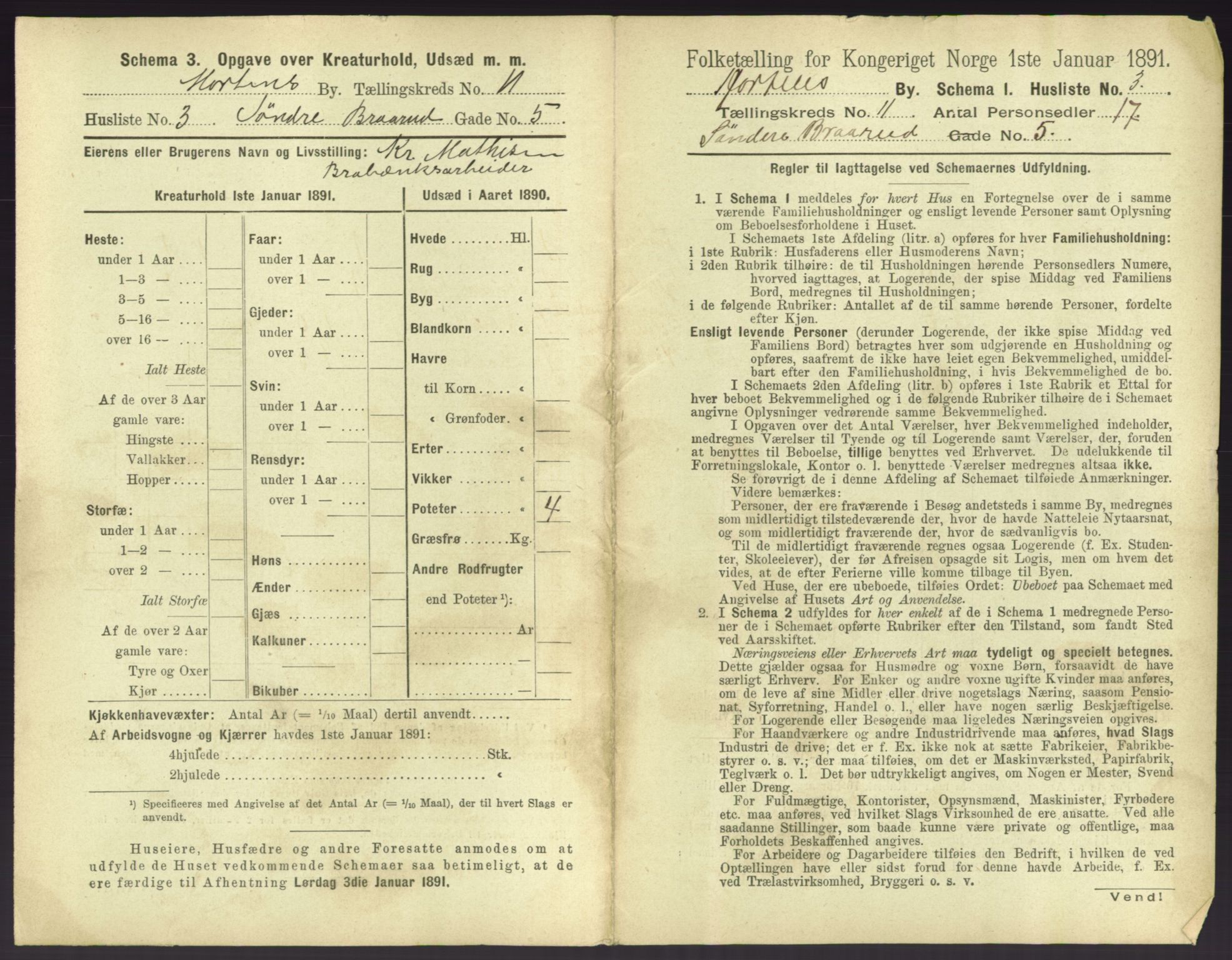 RA, 1891 census for 0703 Horten, 1891, p. 1165