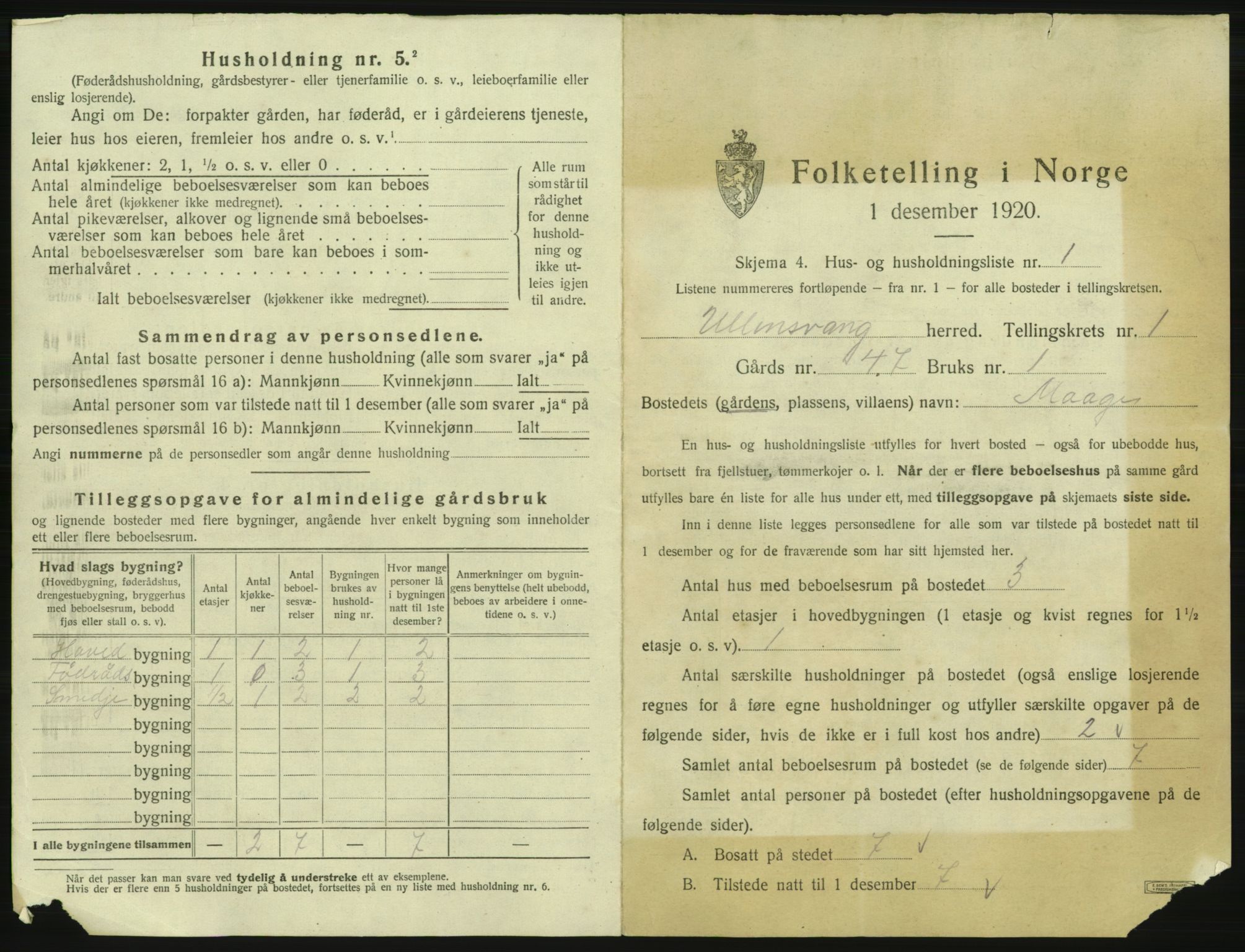 SAB, 1920 census for Ullensvang, 1920, p. 32