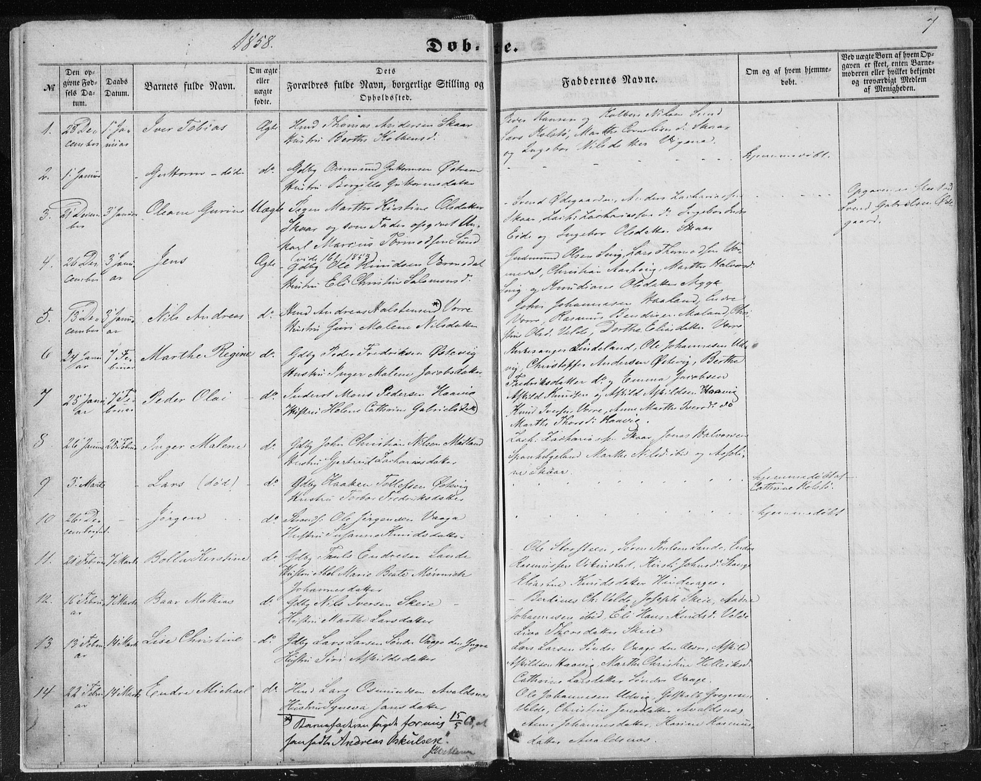 Avaldsnes sokneprestkontor, SAST/A -101851/H/Ha/Haa/L0010: Parish register (official) no. A 10, 1857-1876, p. 7