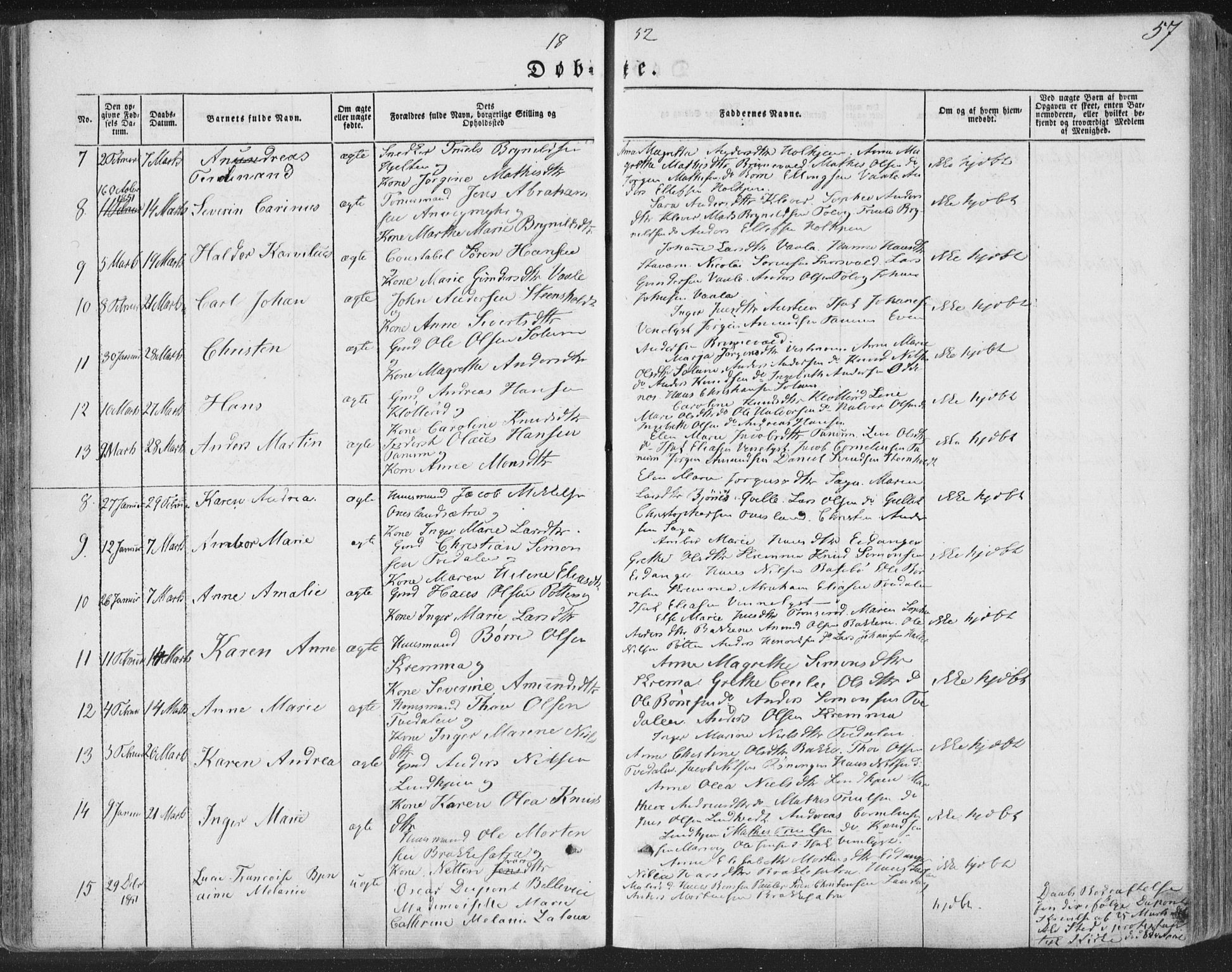 Brunlanes kirkebøker, AV/SAKO-A-342/F/Fa/L0004: Parish register (official) no. I 4, 1846-1862, p. 57