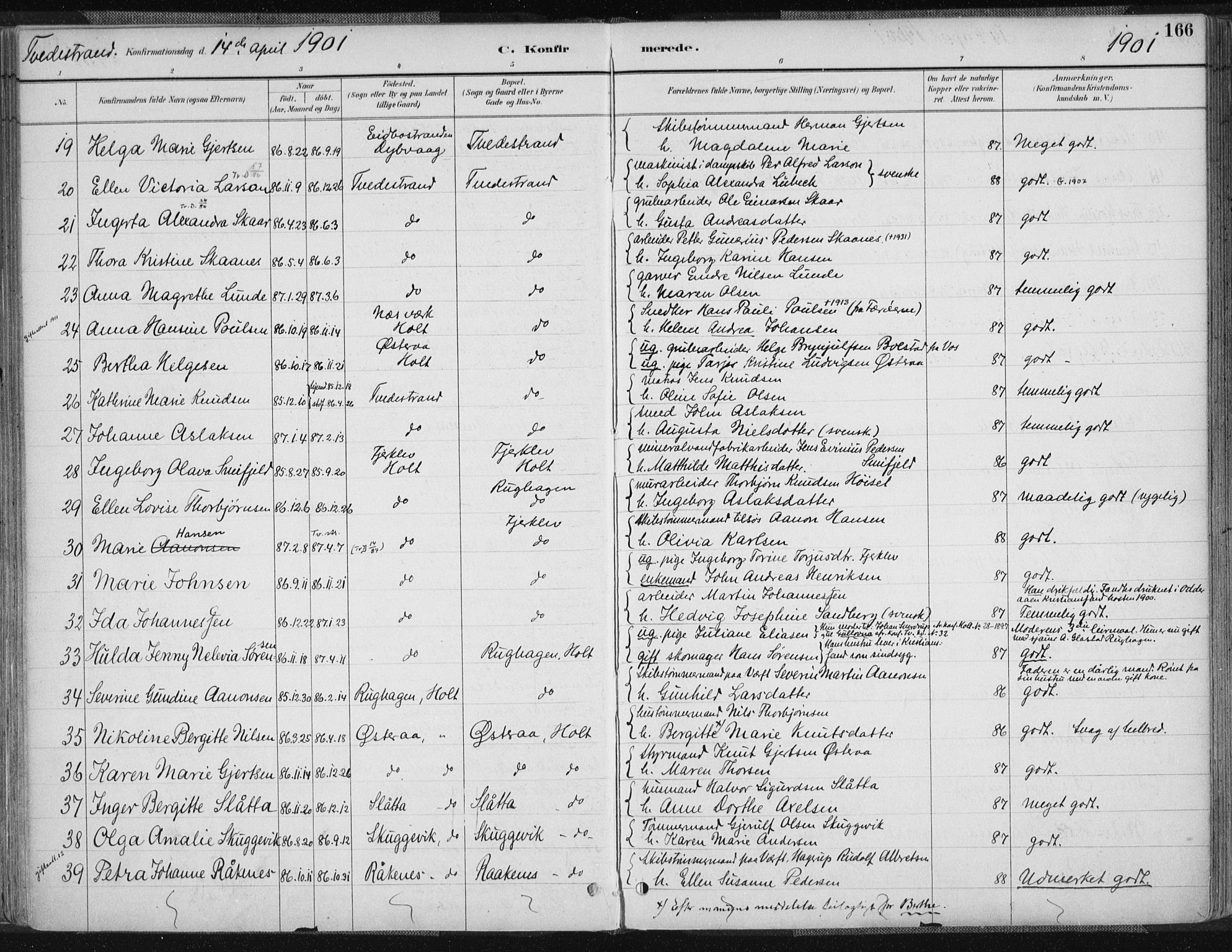 Tvedestrand sokneprestkontor, SAK/1111-0042/F/Fa/L0001: Parish register (official) no. A 1, 1885-1916, p. 166