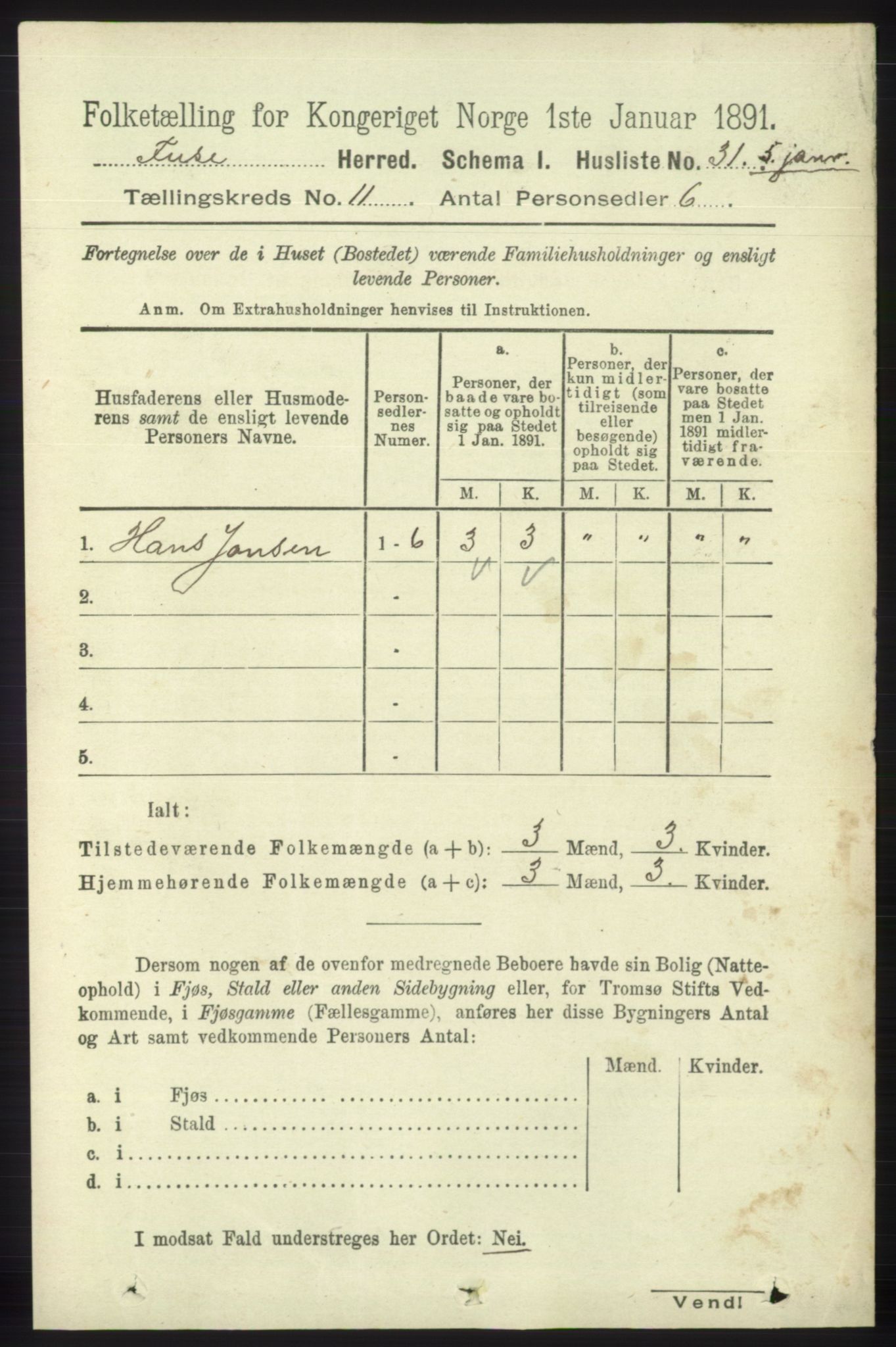 RA, 1891 census for 1241 Fusa, 1891, p. 2116