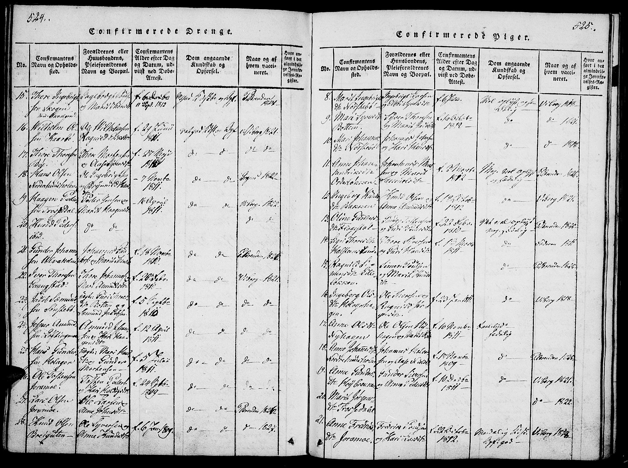 Lesja prestekontor, SAH/PREST-068/H/Ha/Haa/L0004: Parish register (official) no. 4, 1820-1829, p. 524-525