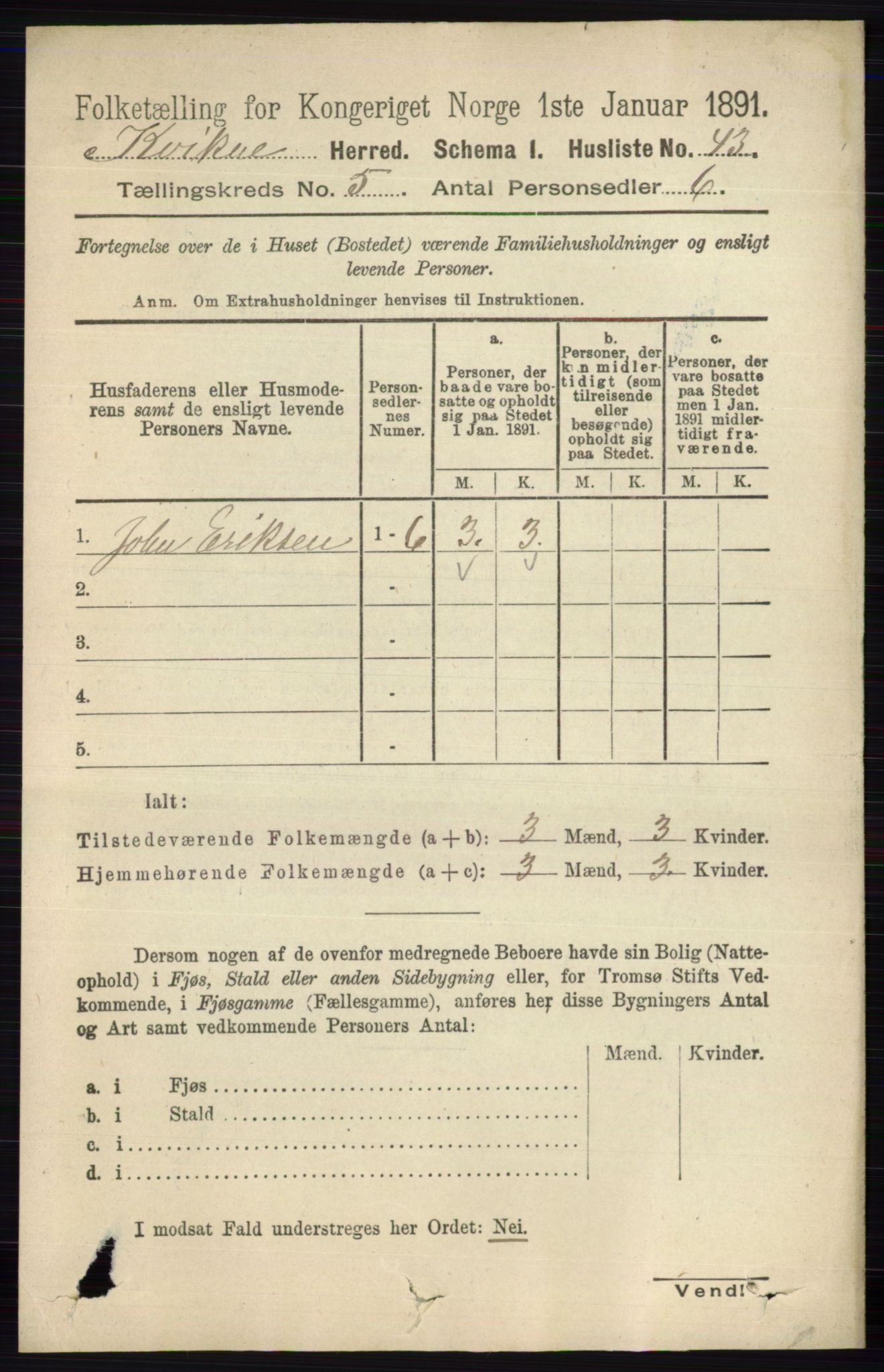 RA, 1891 census for 0440 Kvikne, 1891, p. 1336