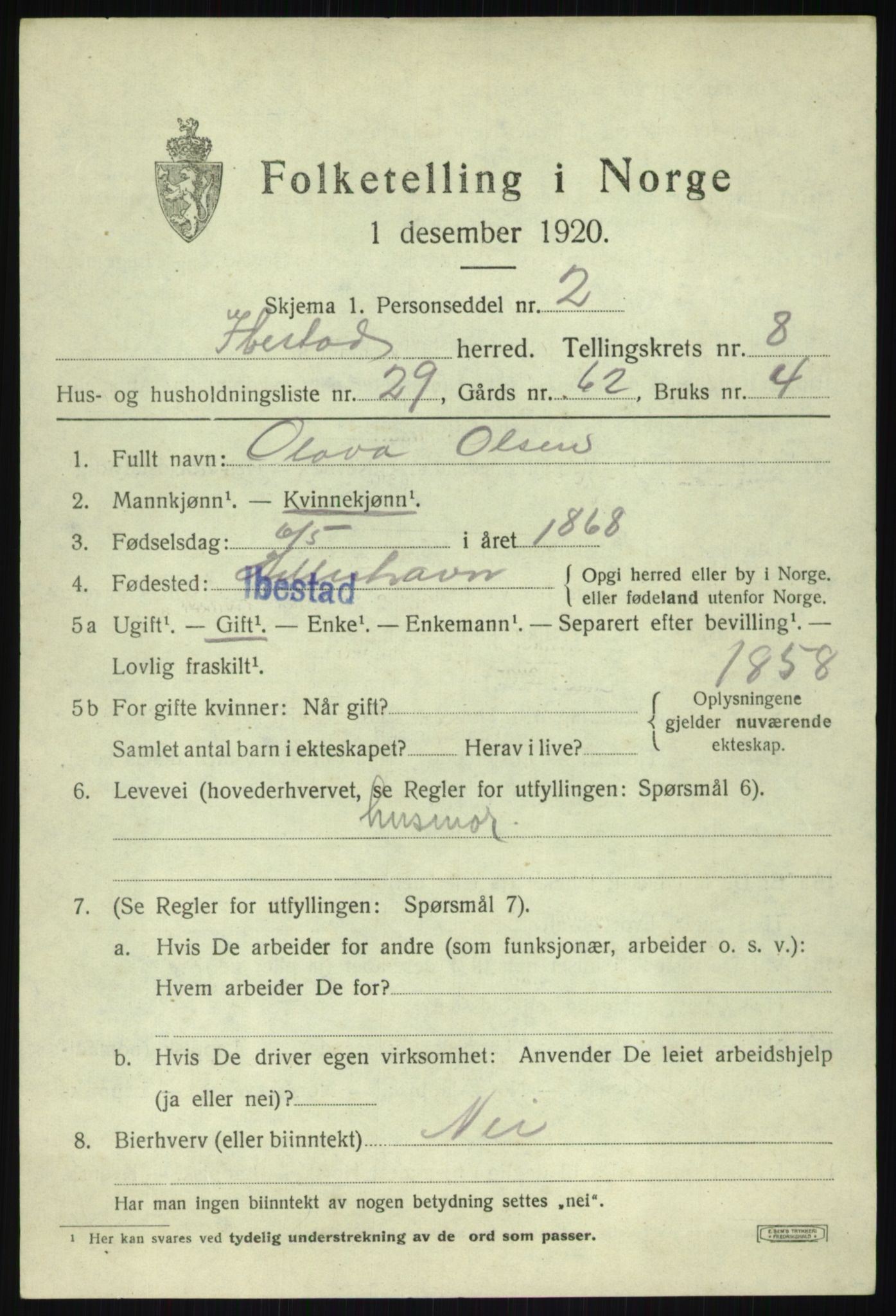 SATØ, 1920 census for Ibestad, 1920, p. 5411