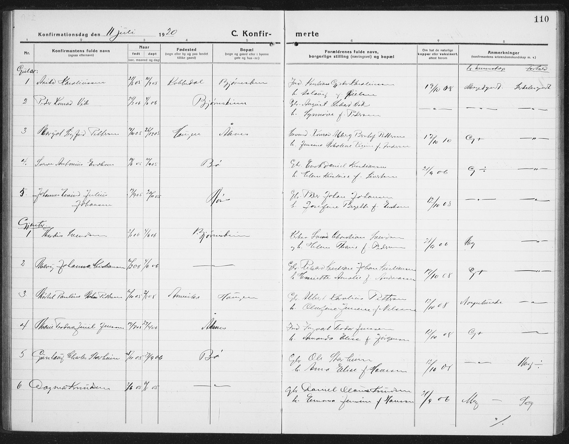 Ministerialprotokoller, klokkerbøker og fødselsregistre - Nordland, AV/SAT-A-1459/898/L1428: Parish register (copy) no. 898C03, 1918-1938, p. 110