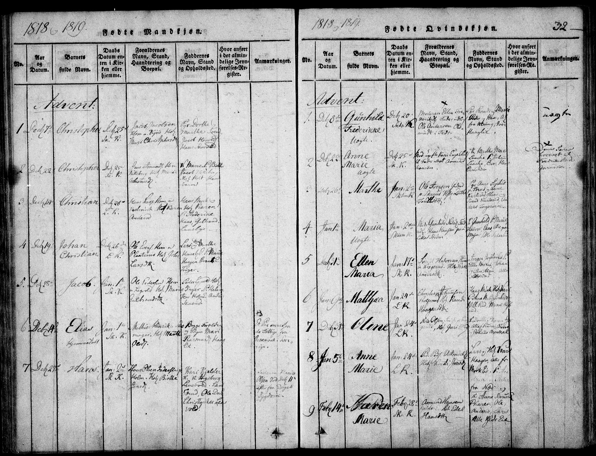 Skedsmo prestekontor Kirkebøker, AV/SAO-A-10033a/F/Fa/L0008: Parish register (official) no. I 8, 1815-1829, p. 32