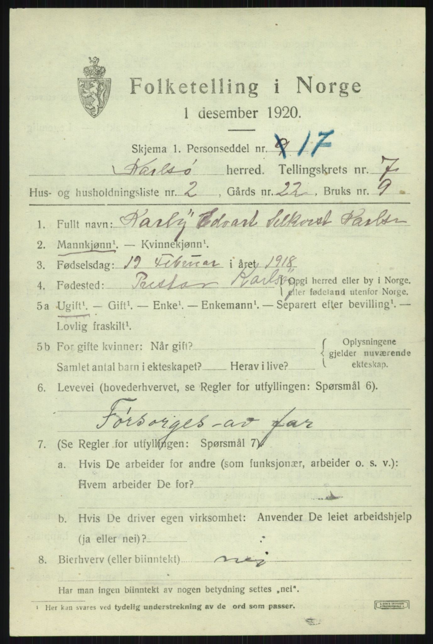 SATØ, 1920 census for Karlsøy, 1920, p. 2652