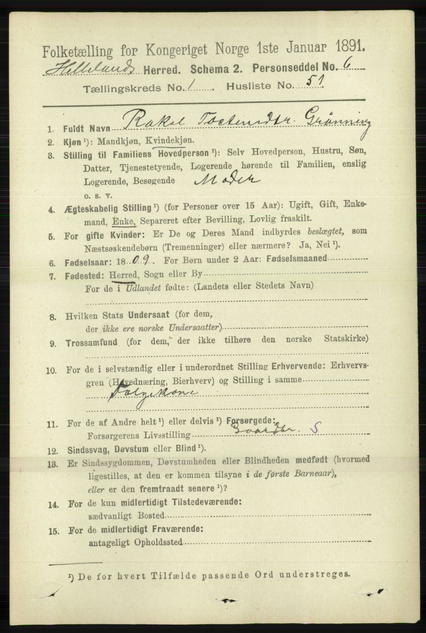 RA, 1891 census for 1115 Helleland, 1891, p. 367