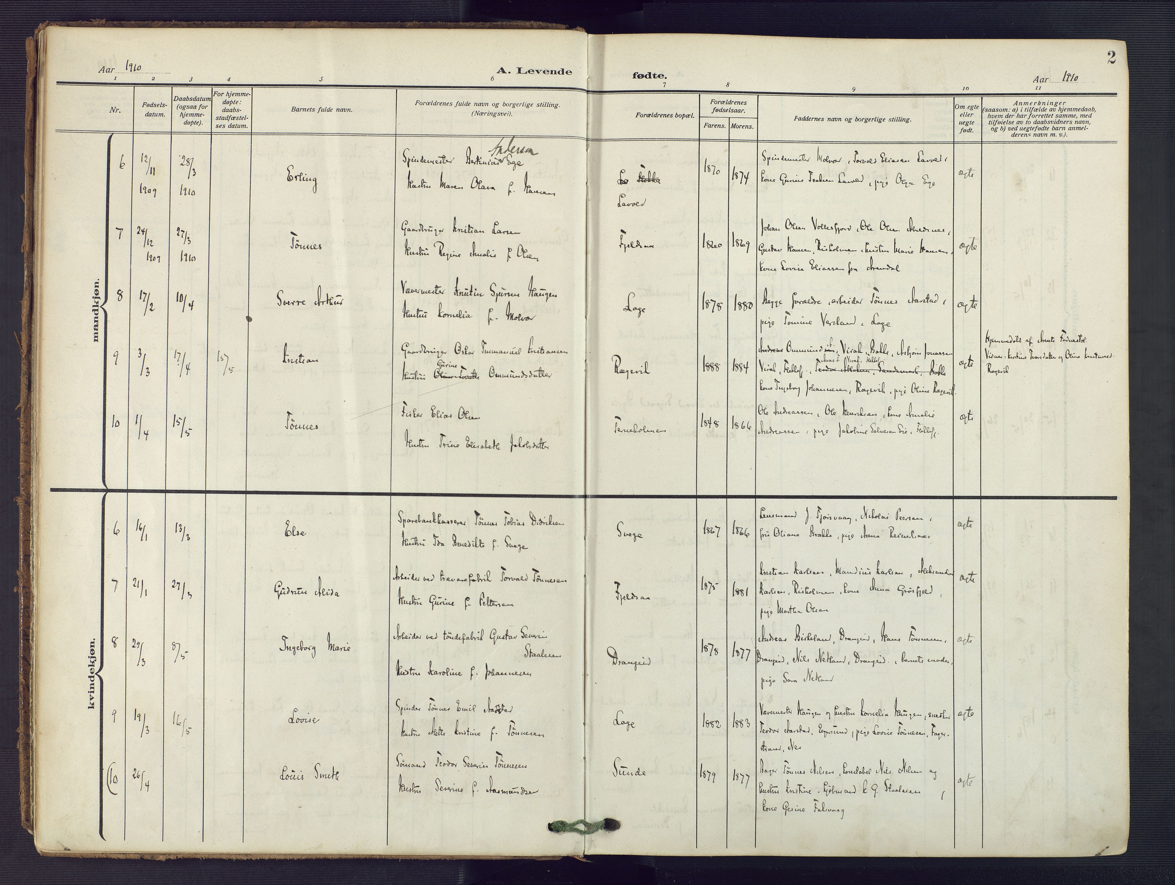 Flekkefjord sokneprestkontor, AV/SAK-1111-0012/F/Fa/Fac/L0010: Parish register (official) no. A 10, 1910-1927, p. 2