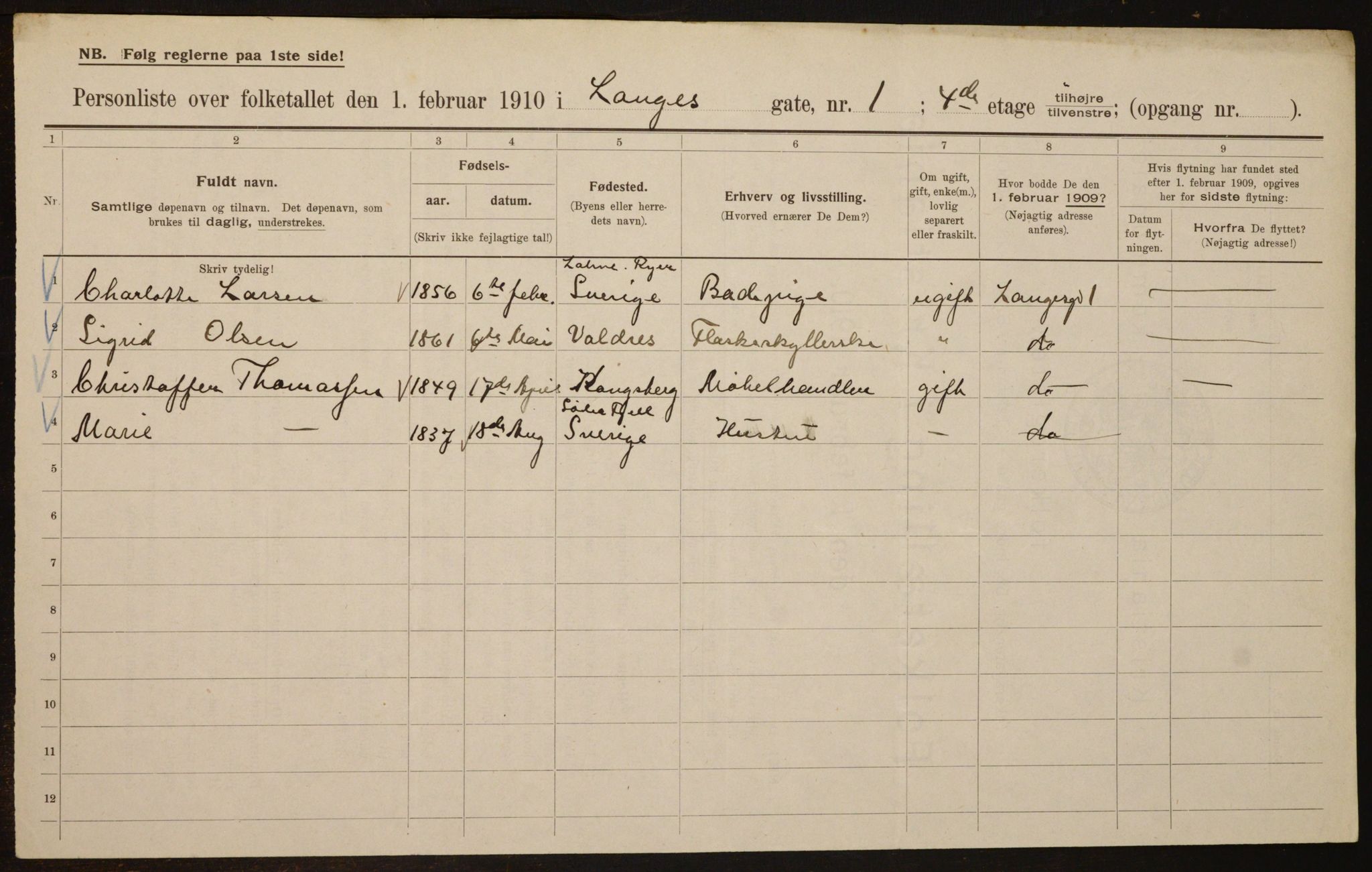 OBA, Municipal Census 1910 for Kristiania, 1910, p. 54344