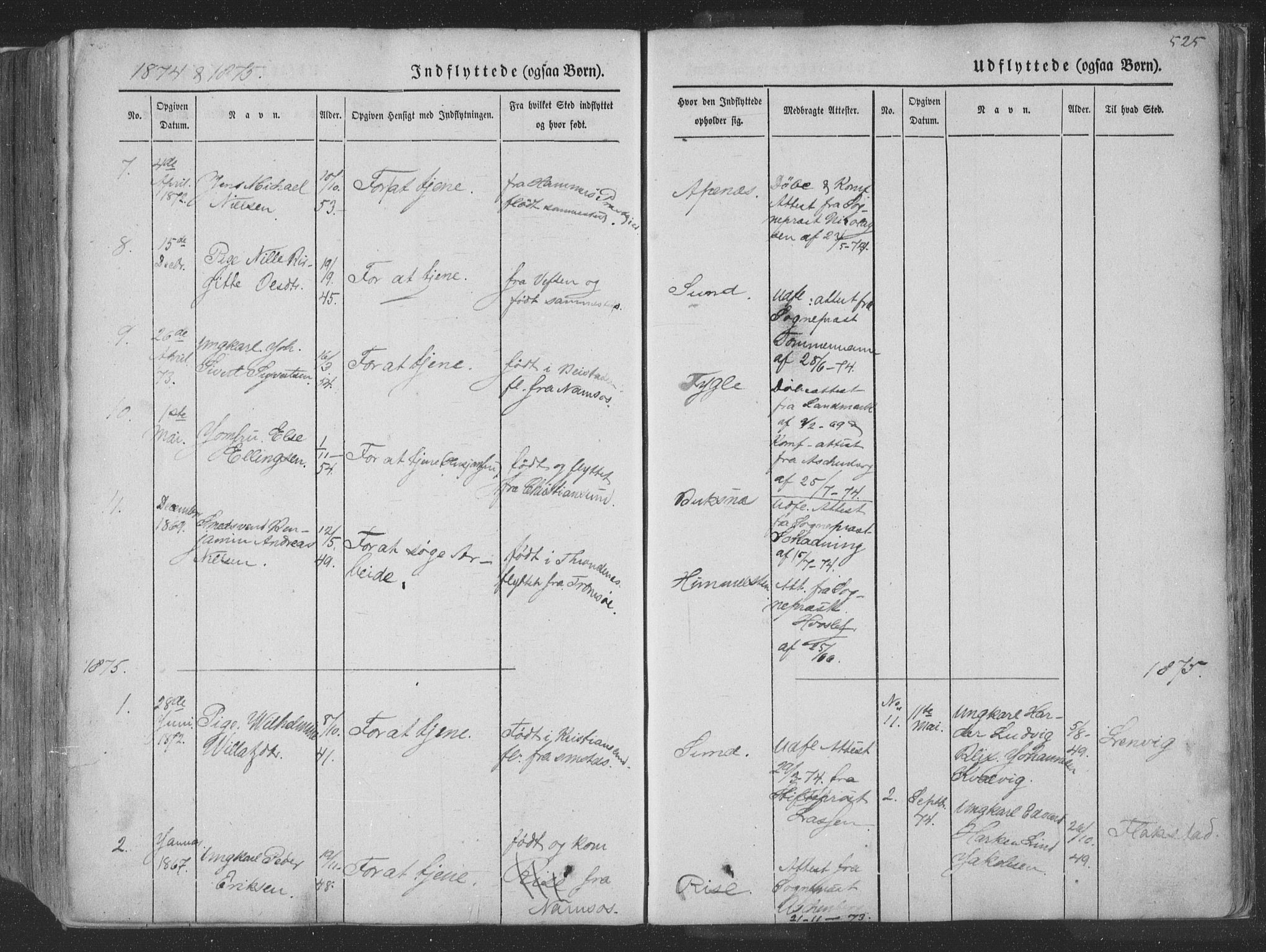 Ministerialprotokoller, klokkerbøker og fødselsregistre - Nordland, AV/SAT-A-1459/881/L1165: Parish register (copy) no. 881C02, 1854-1876, p. 525