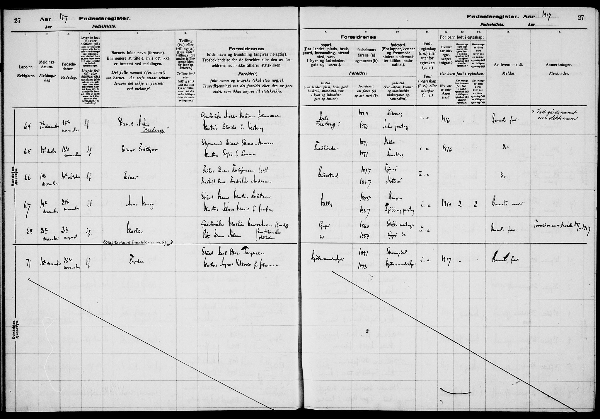 Nøtterøy kirkebøker, AV/SAKO-A-354/J/Ja/L0001: Birth register no. 1, 1916-1928, p. 27