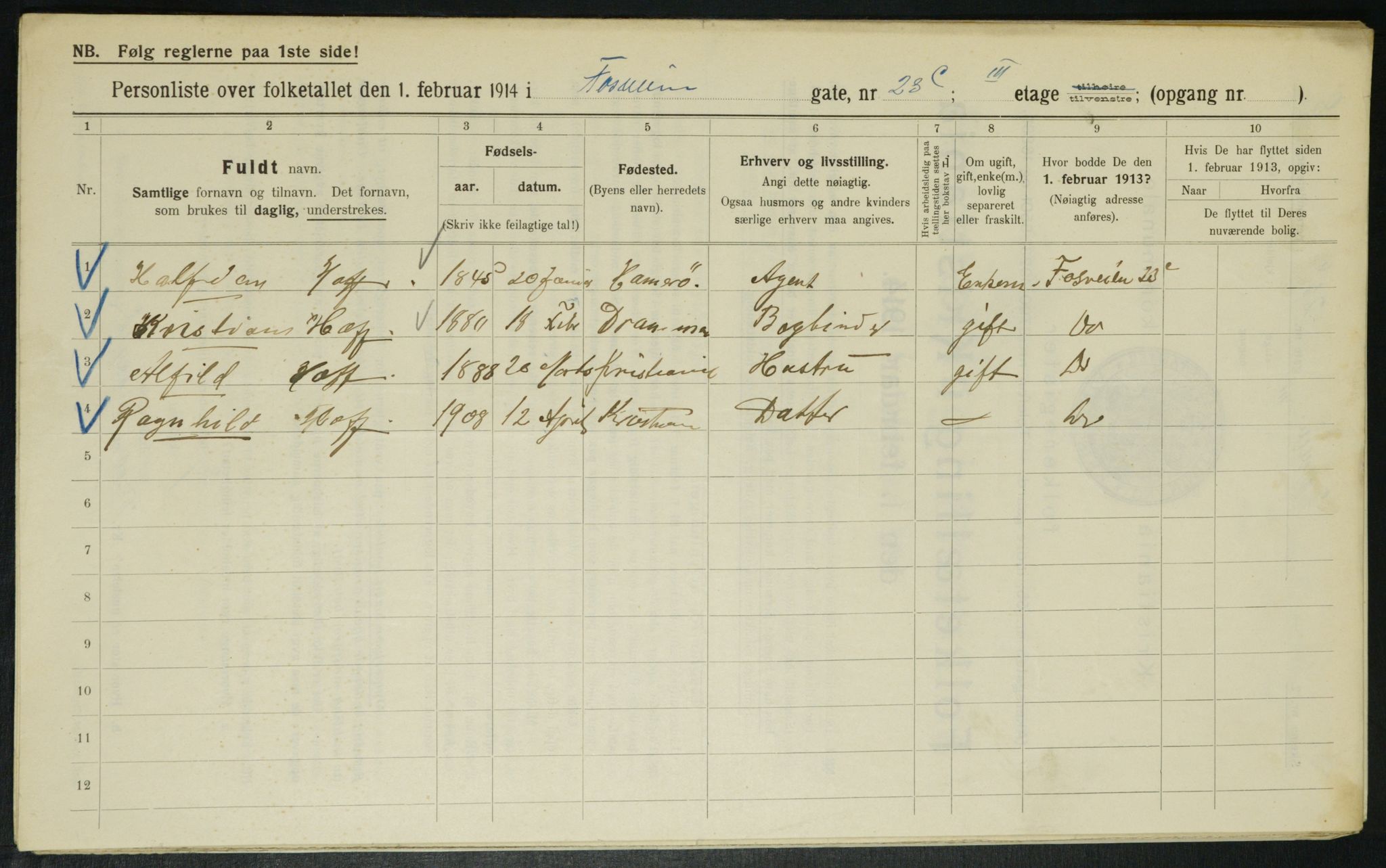 OBA, Municipal Census 1914 for Kristiania, 1914, p. 25436