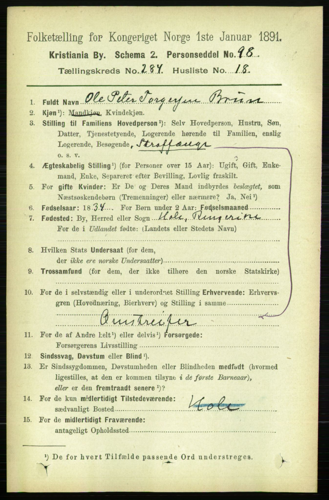 RA, 1891 census for 0301 Kristiania, 1891, p. 173926