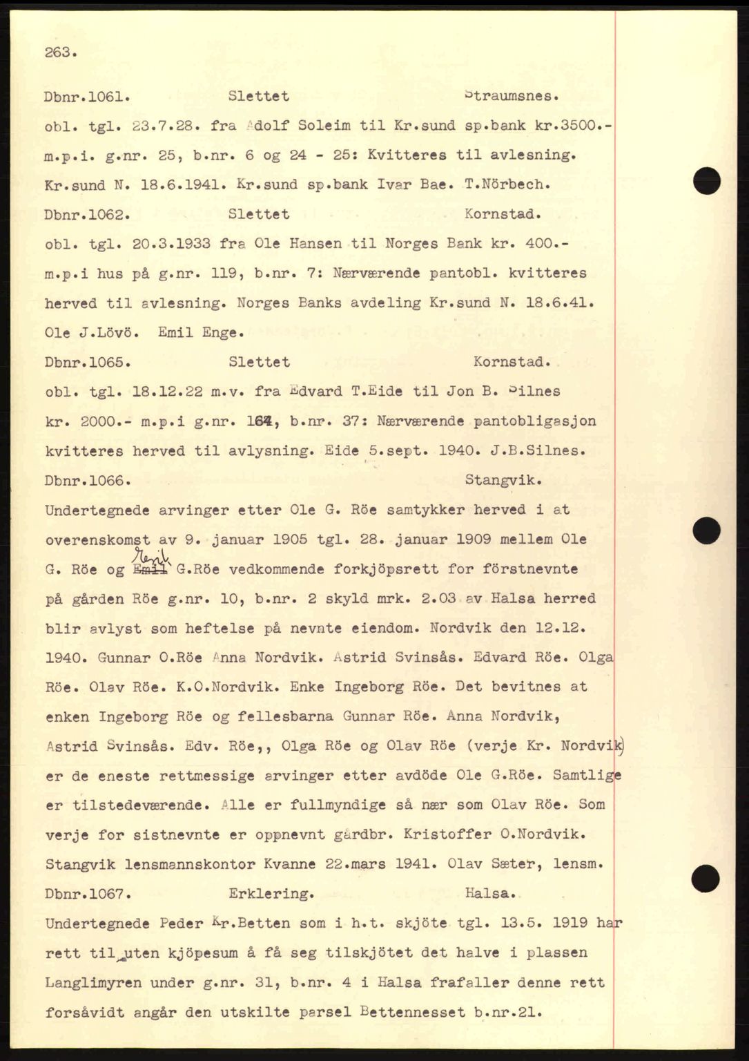 Nordmøre sorenskriveri, AV/SAT-A-4132/1/2/2Ca: Mortgage book no. C81, 1940-1945, Diary no: : 1061/1941