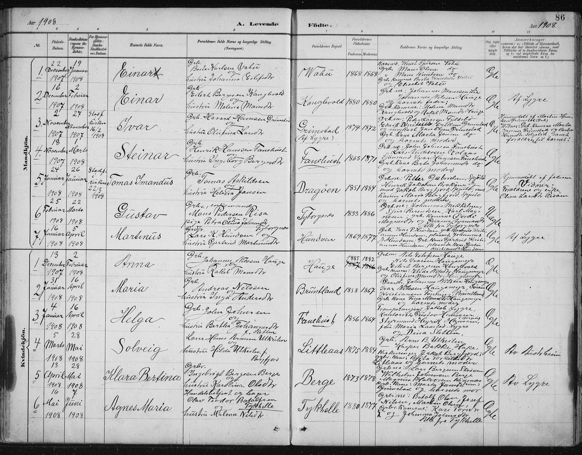 Lindås Sokneprestembete, SAB/A-76701/H/Hab: Parish register (copy) no. B 3, 1886-1914, p. 86