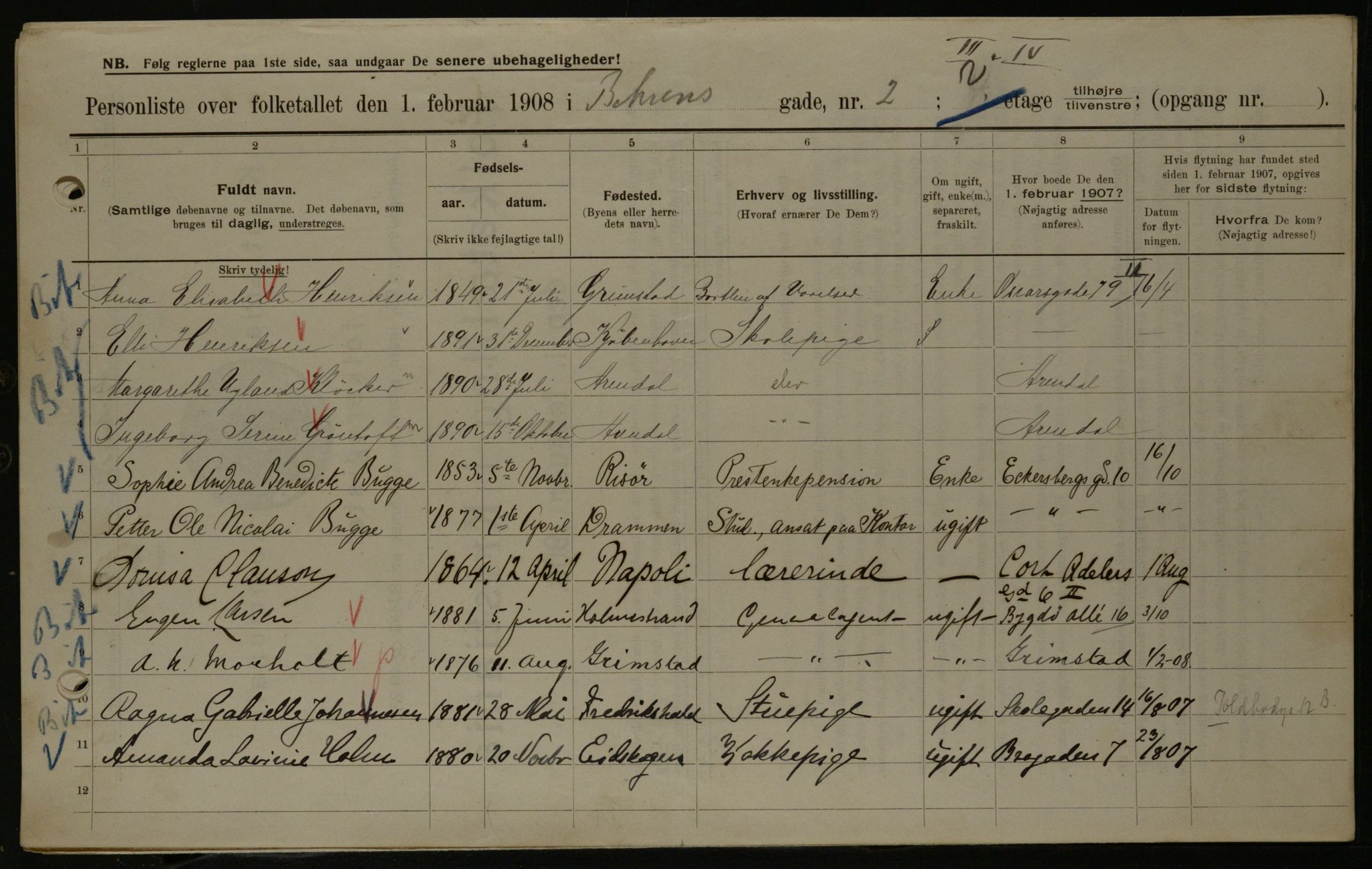 OBA, Municipal Census 1908 for Kristiania, 1908, p. 3351