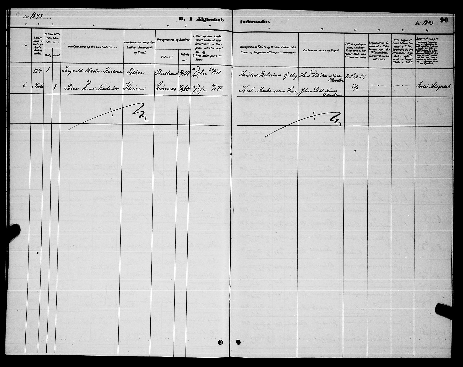 Ministerialprotokoller, klokkerbøker og fødselsregistre - Nordland, AV/SAT-A-1459/876/L1104: Parish register (copy) no. 876C03, 1886-1896, p. 90