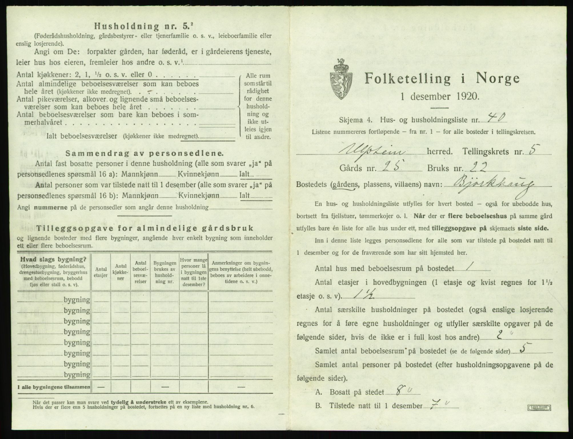 SAT, 1920 census for Ulstein, 1920, p. 434