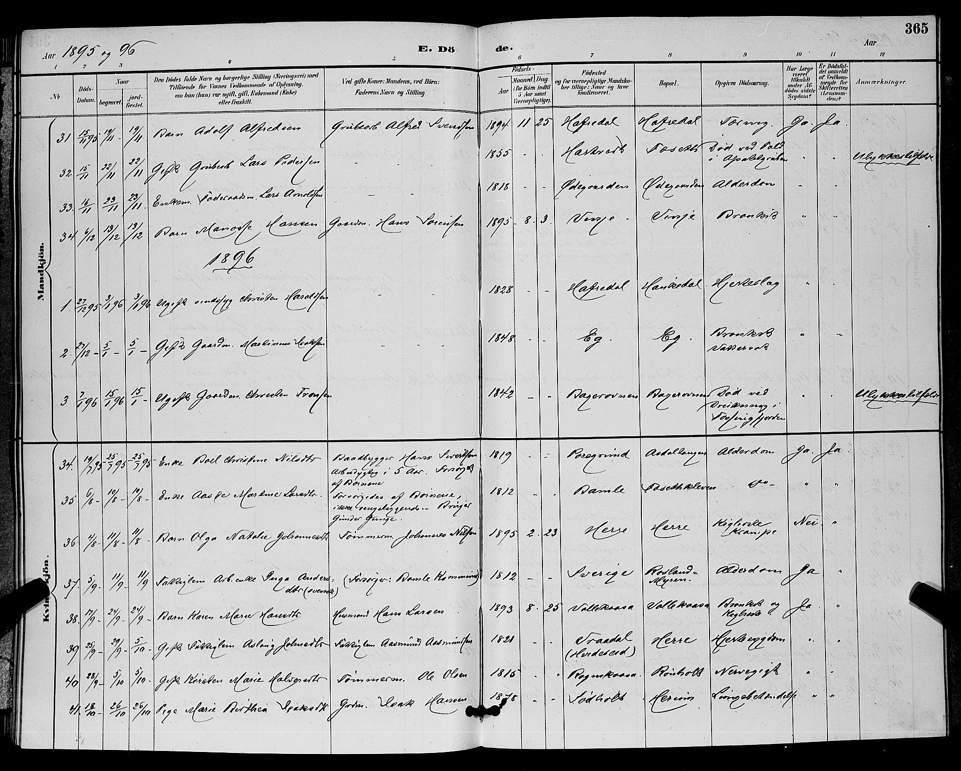 Bamble kirkebøker, AV/SAKO-A-253/G/Ga/L0009: Parish register (copy) no. I 9, 1888-1900, p. 365