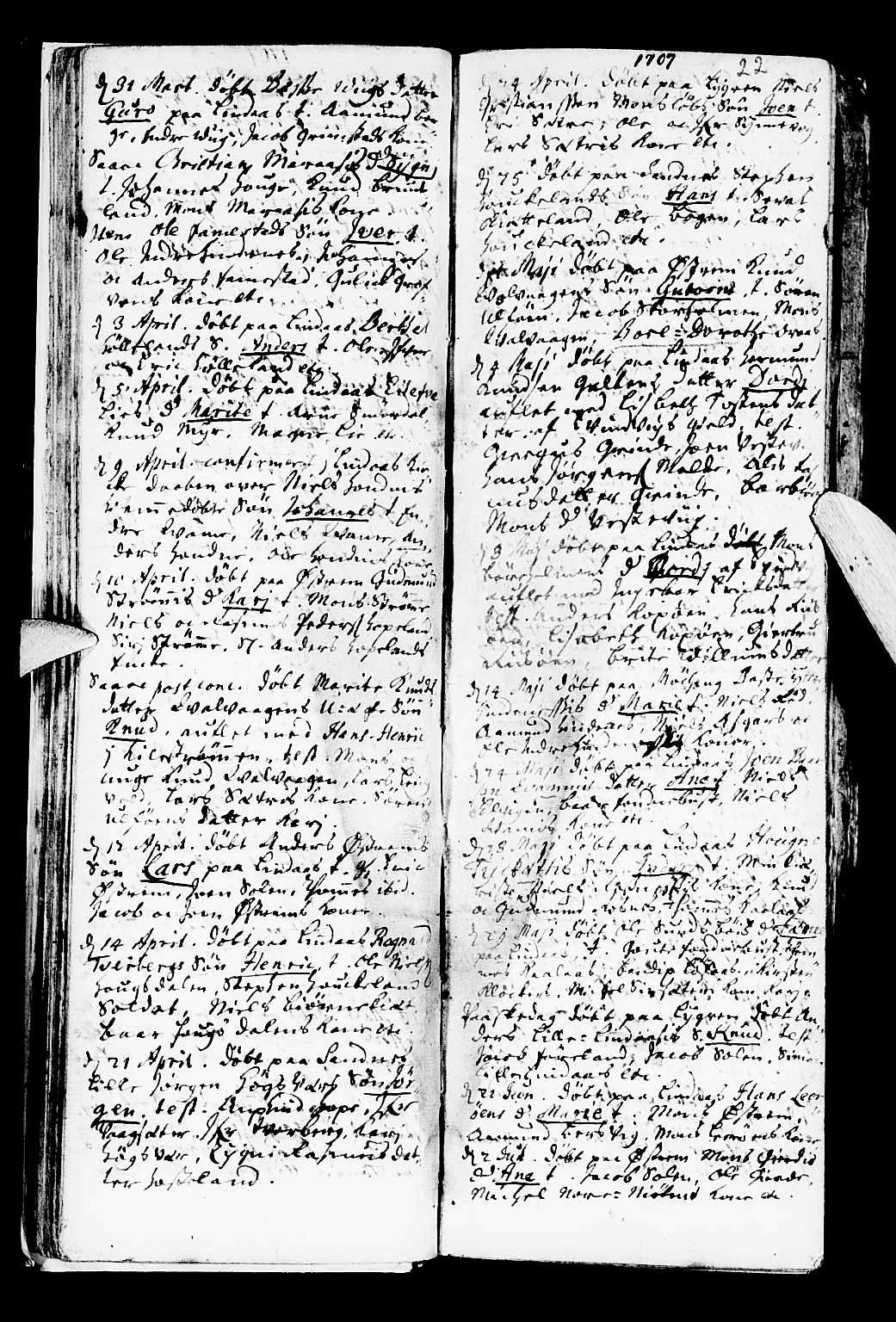 Lindås Sokneprestembete, SAB/A-76701/H/Haa: Parish register (official) no. A 1, 1699-1746, p. 22
