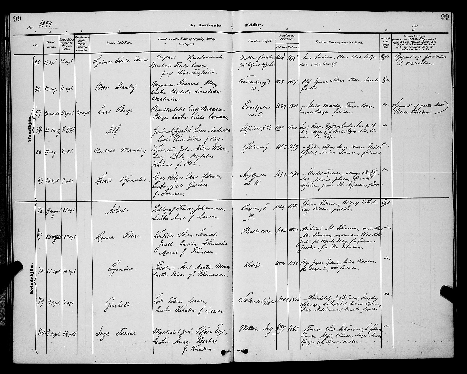 St. Petri sokneprestkontor, SAST/A-101813/001/30/30BB/L0006: Parish register (copy) no. B 6, 1890-1897, p. 99