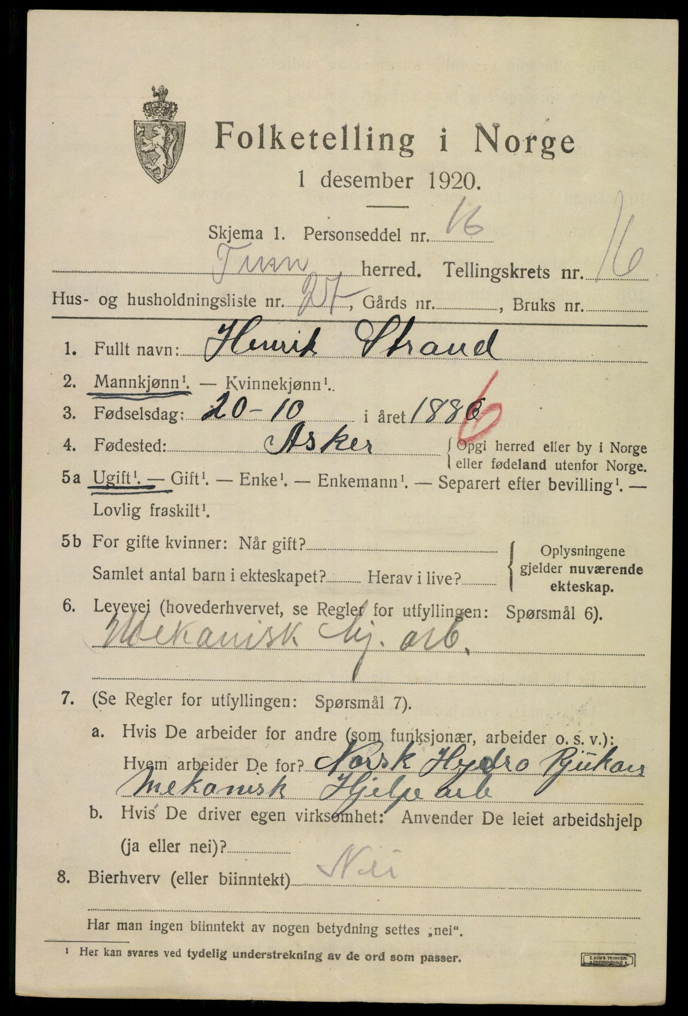SAKO, 1920 census for Tinn, 1920, p. 16924