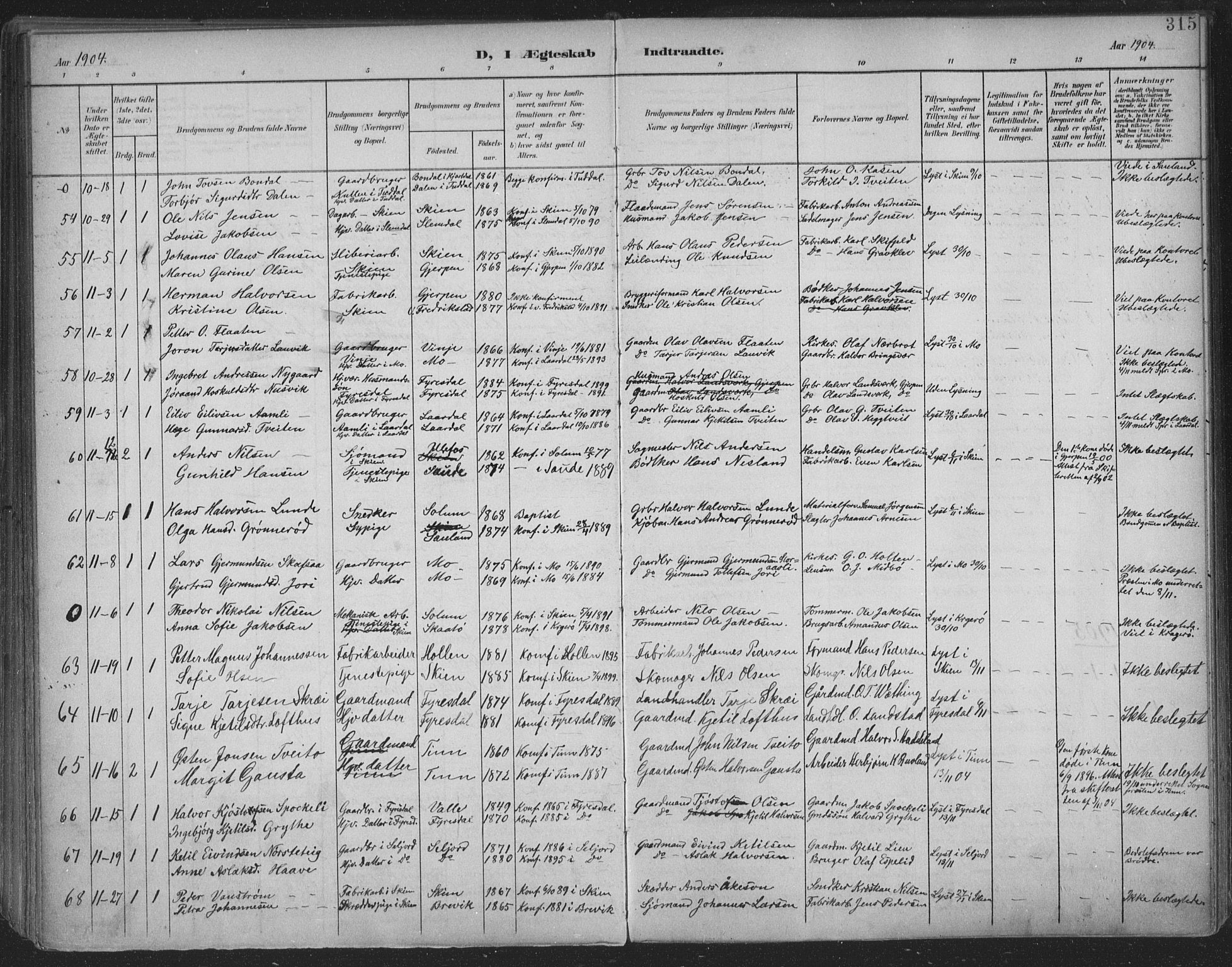 Skien kirkebøker, SAKO/A-302/F/Fa/L0011: Parish register (official) no. 11, 1900-1907, p. 315