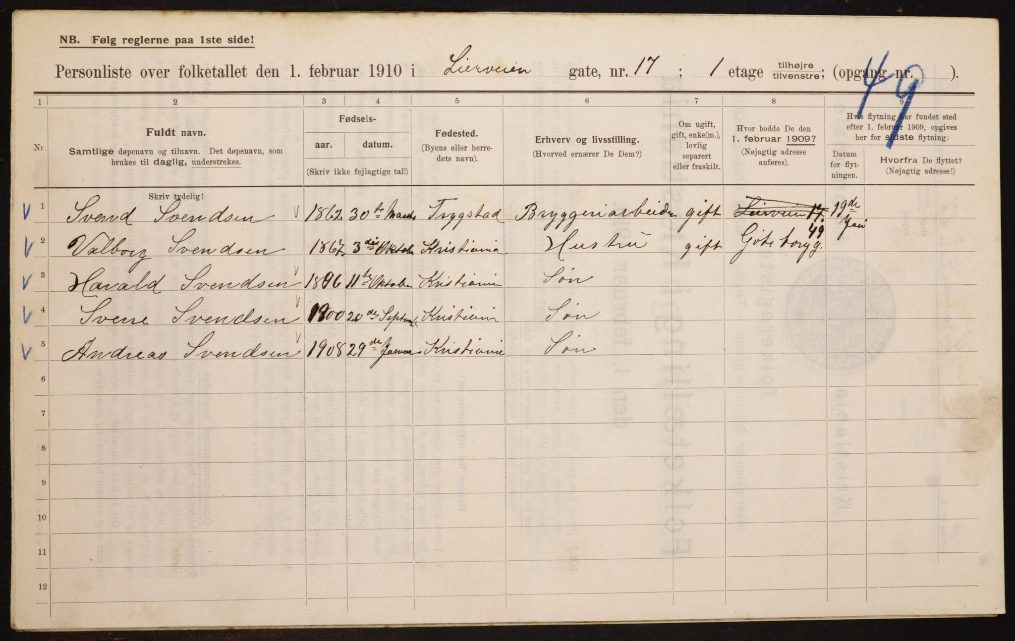 OBA, Municipal Census 1910 for Kristiania, 1910, p. 55545