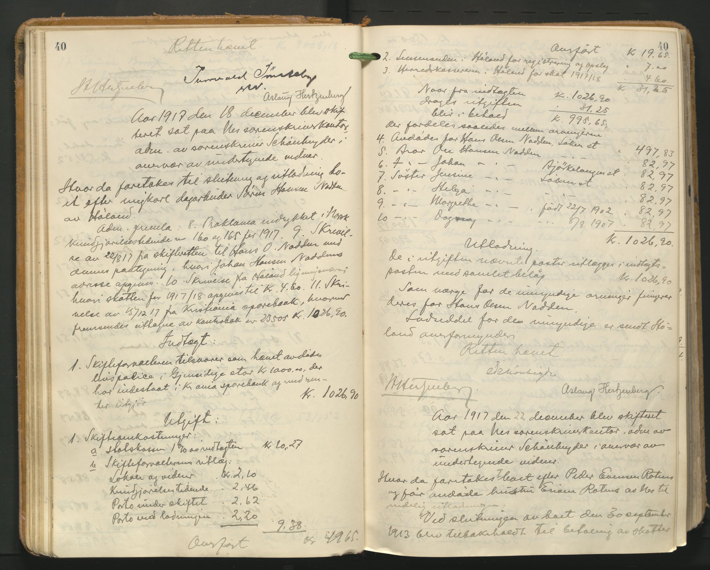 Nes tingrett, AV/SAO-A-10548/H/Hc/L0006: Utlodningsprotokoll, 1916-1943, p. 40