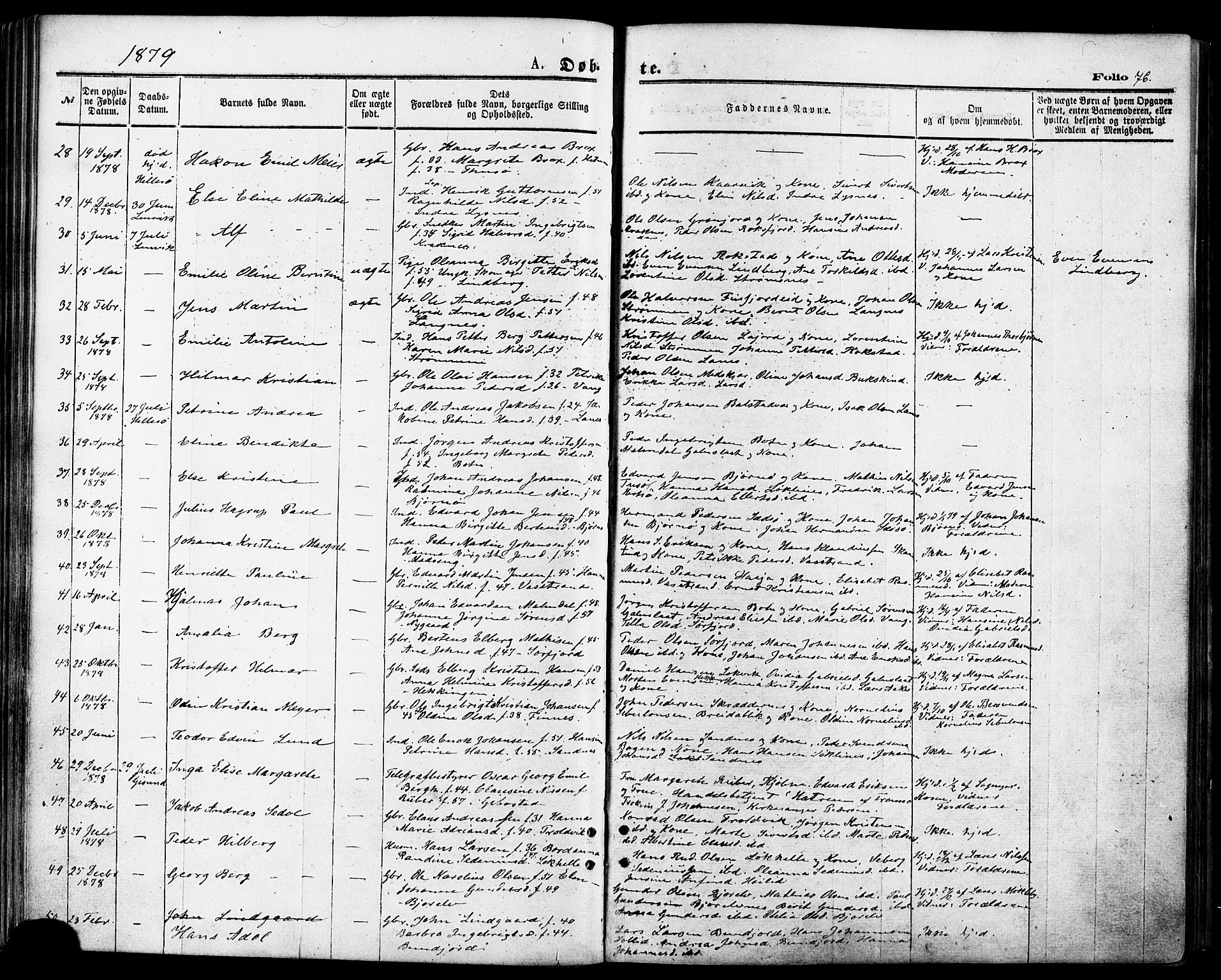 Lenvik sokneprestembete, SATØ/S-1310/H/Ha/Haa/L0010kirke: Parish register (official) no. 10, 1873-1880, p. 76