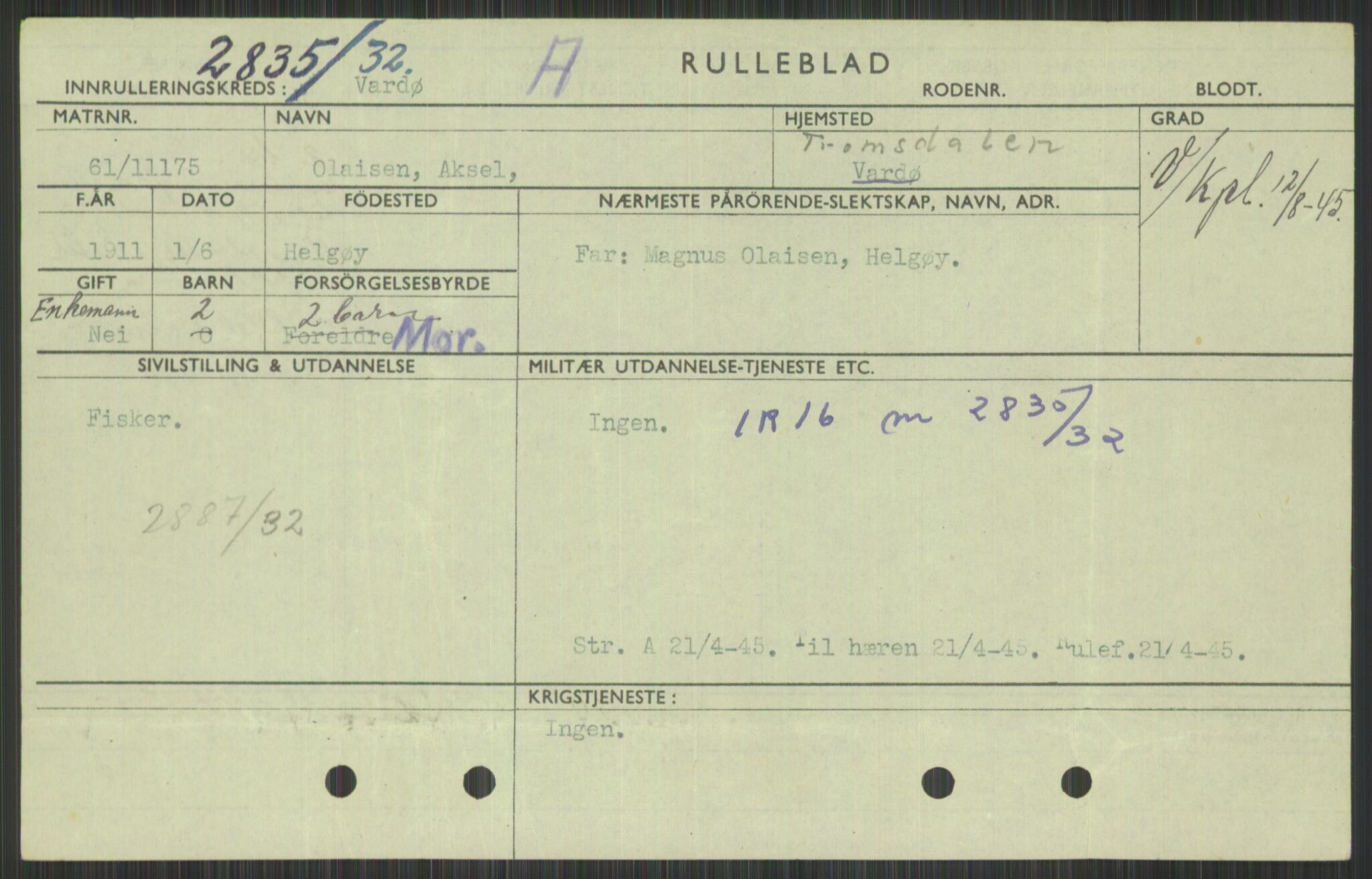 Forsvaret, Troms infanteriregiment nr. 16, AV/RA-RAFA-3146/P/Pa/L0016: Rulleblad for regimentets menige mannskaper, årsklasse 1932, 1932, p. 1181