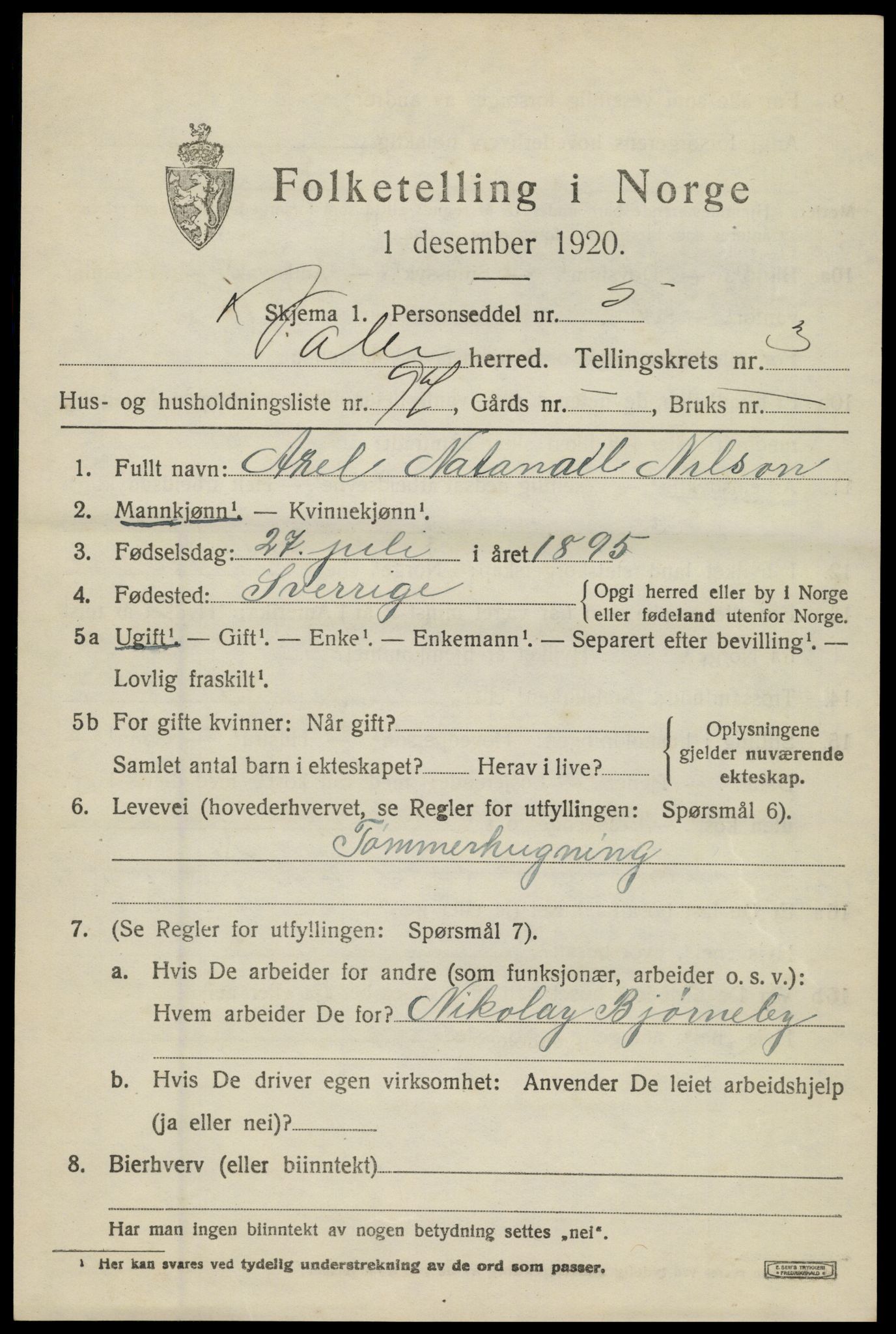 SAH, 1920 census for Våler (Hedmark), 1920, p. 4435