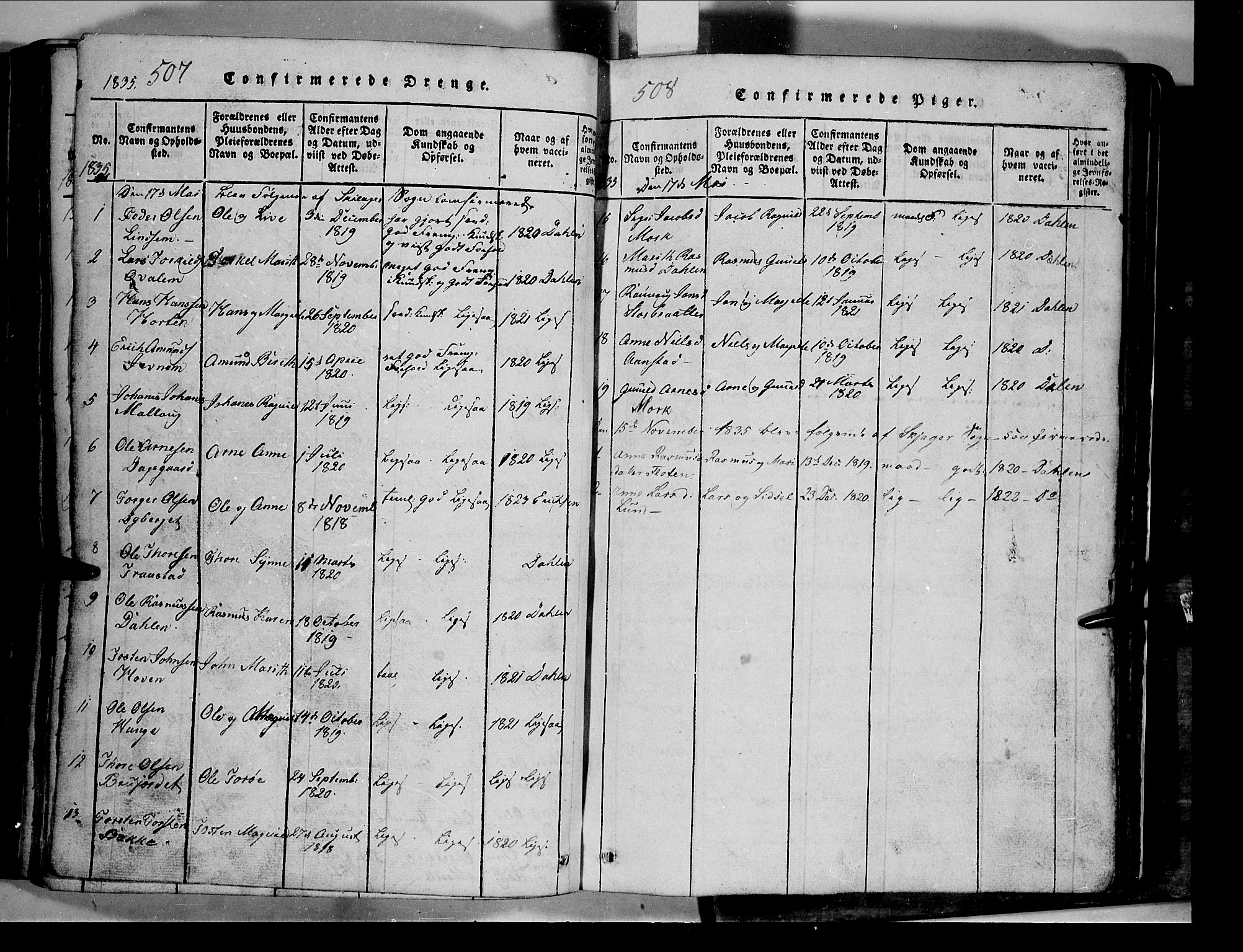 Lom prestekontor, SAH/PREST-070/L/L0003: Parish register (copy) no. 3, 1815-1844, p. 507-508