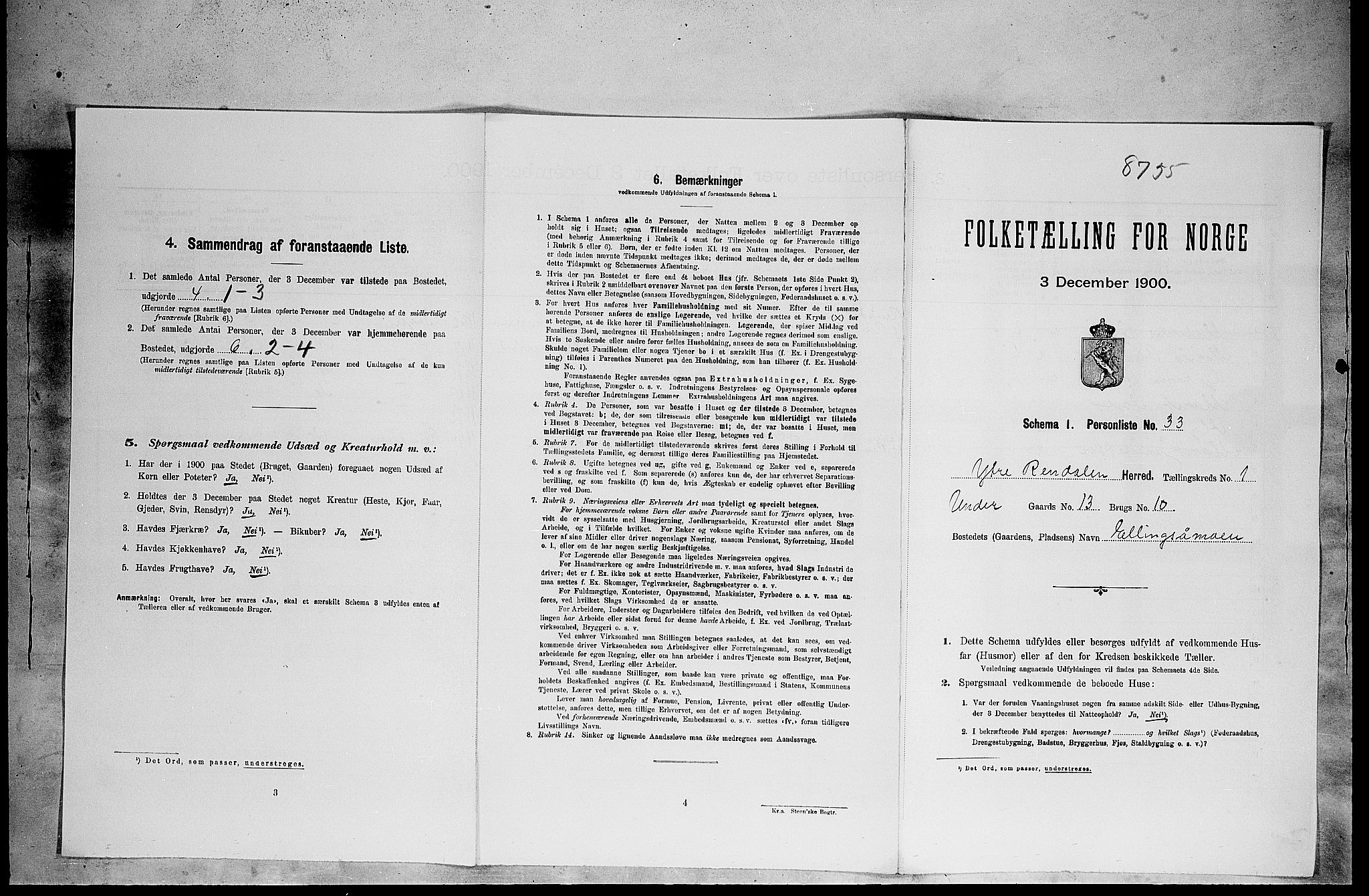 SAH, 1900 census for Ytre Rendal, 1900, p. 115